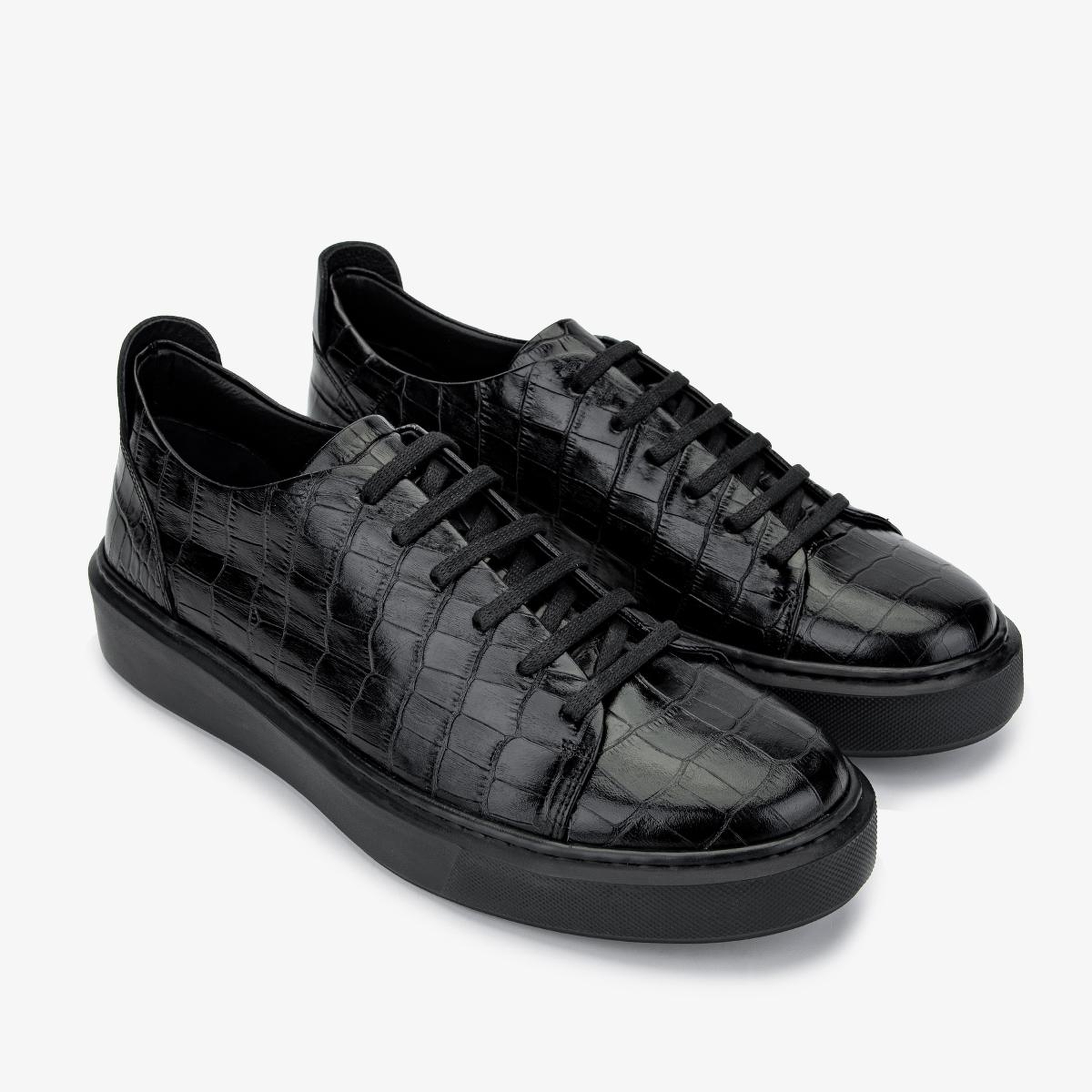 Valmenti Erkek Hakiki Deri Siyah Kroko Sneakers & Spor Ayakkabı