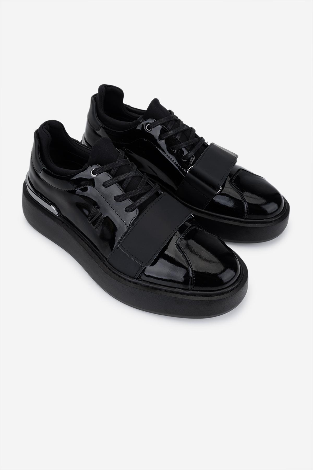 Valmenti Erkek Hakiki Deri Siyah Rugan Sneakers & Spor Ayakkabı