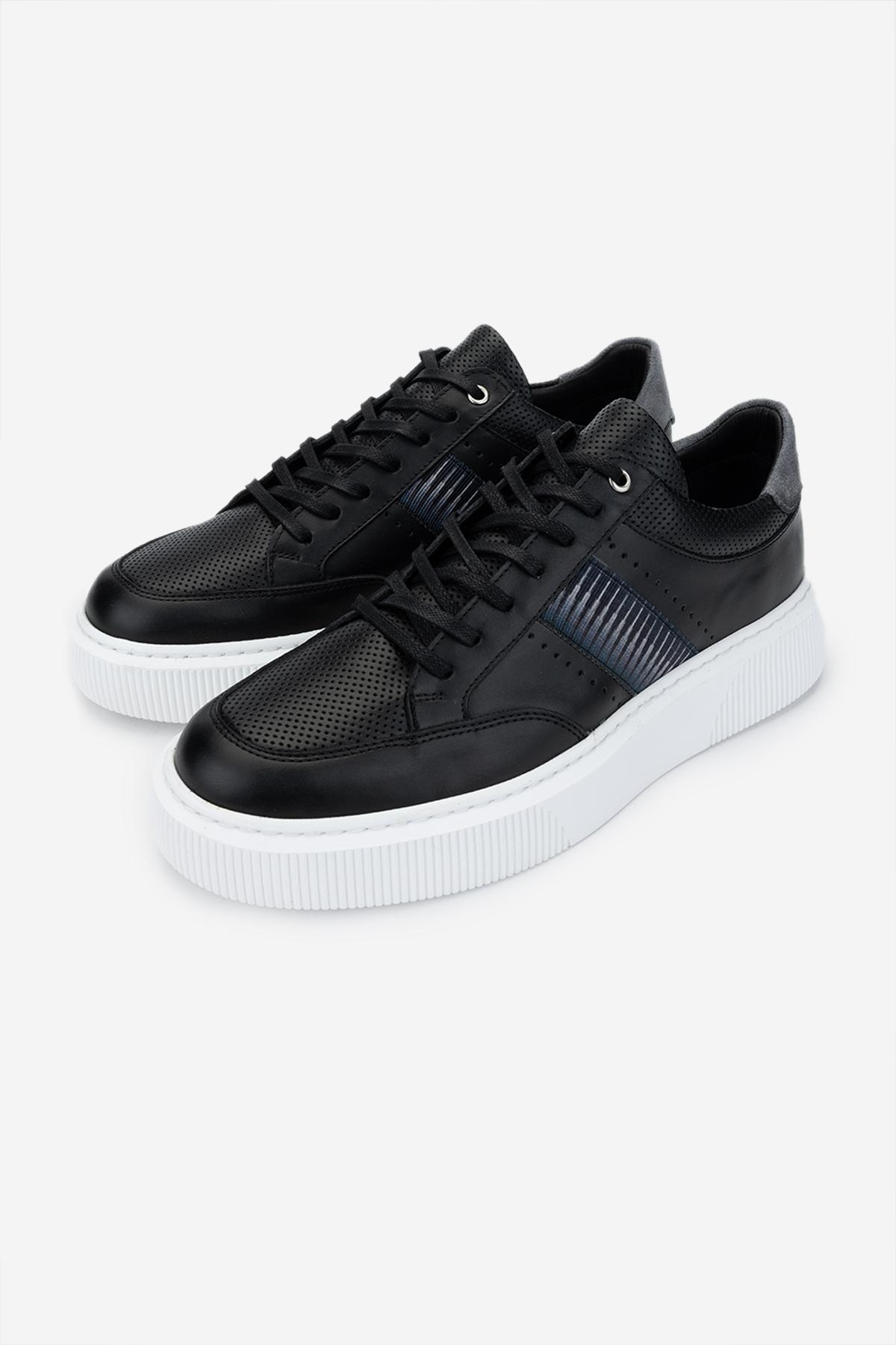 Valmenti Erkek Hakiki Deri Siyah Sneakers & Spor Ayakkabı