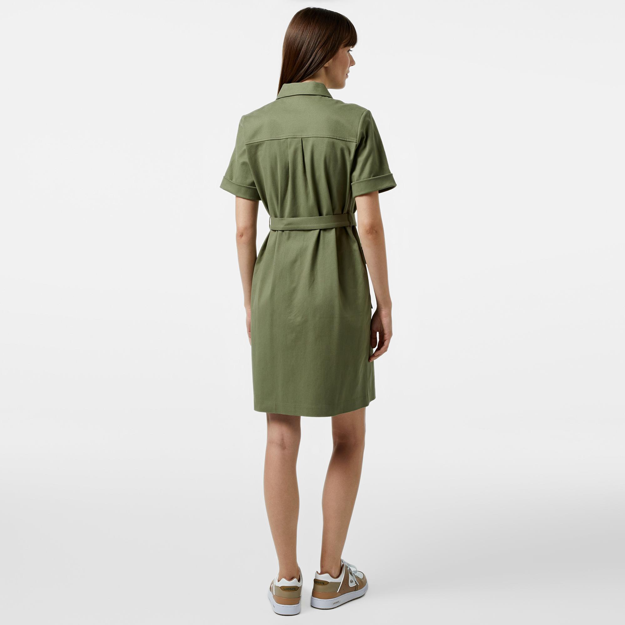 Lacoste Kadın Regular Fit Polo Yaka Haki Elbise