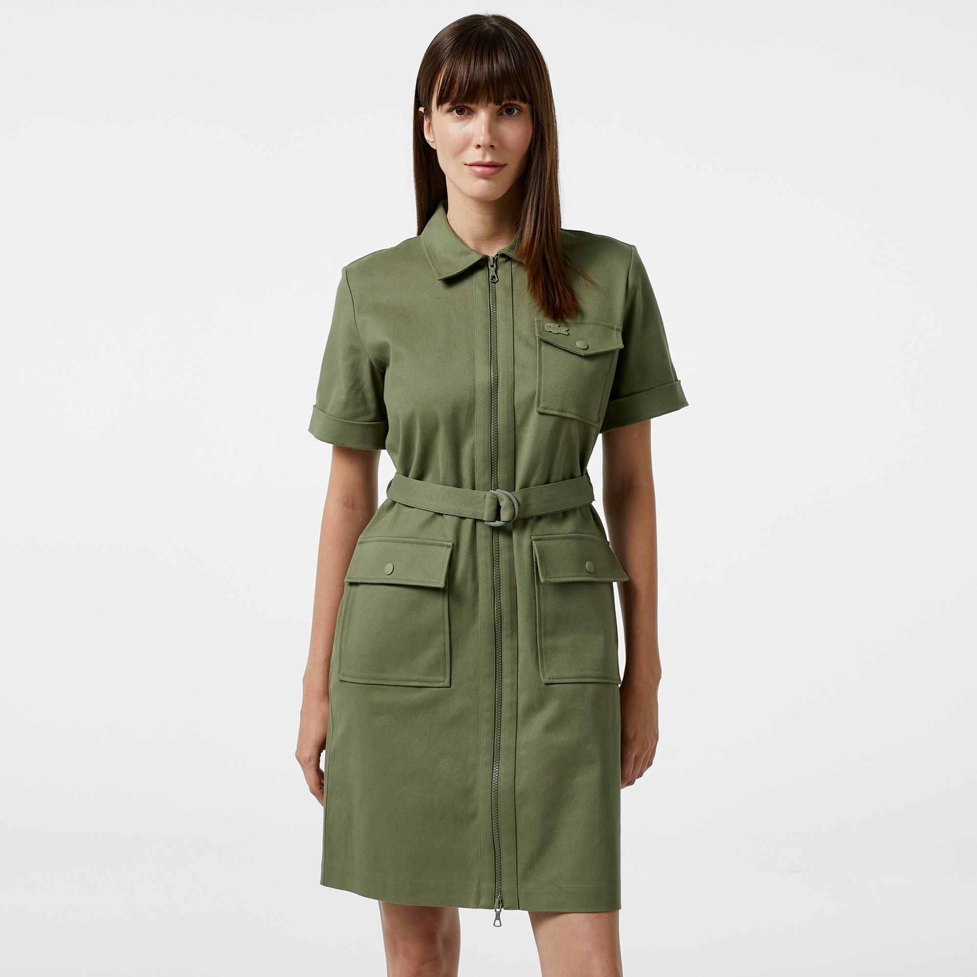 Lacoste Kadın Regular Fit Polo Yaka Haki Elbise