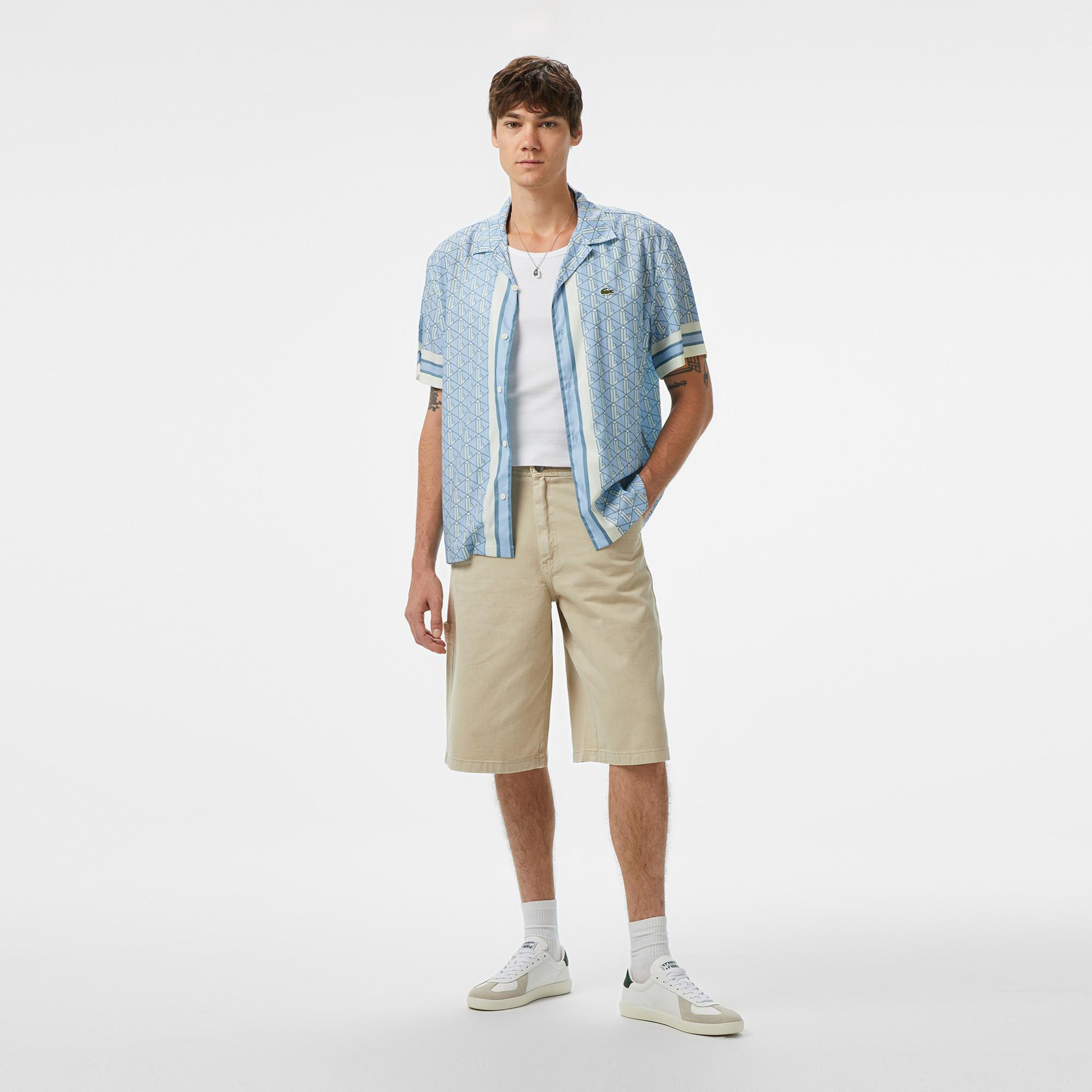 Lacoste Erkek Relaxed Fit Kısa Kollu Monogram Mavi Gömlek