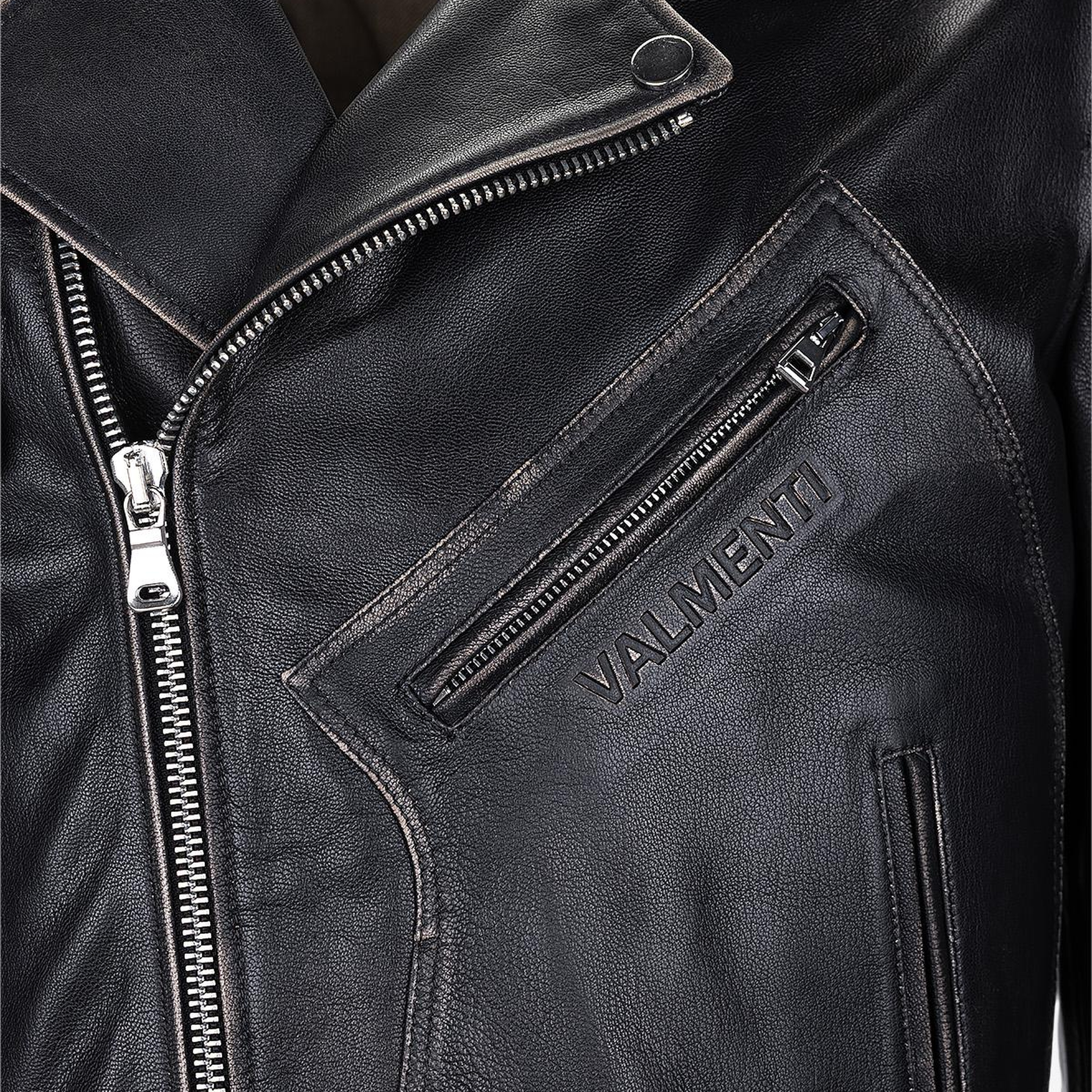 Valmenti Erkek Hakiki Deri Siyah Eskitme Deri Mont