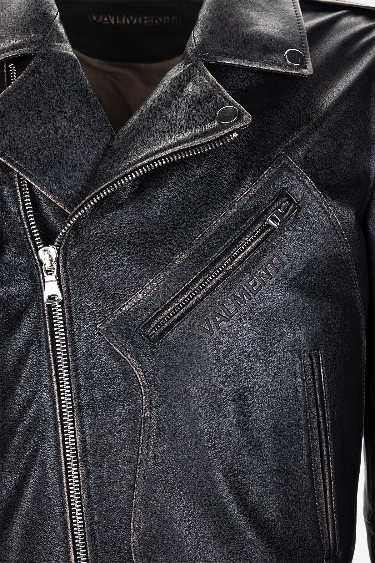 Valmenti Erkek Hakiki Deri Siyah Eskitme Deri Mont