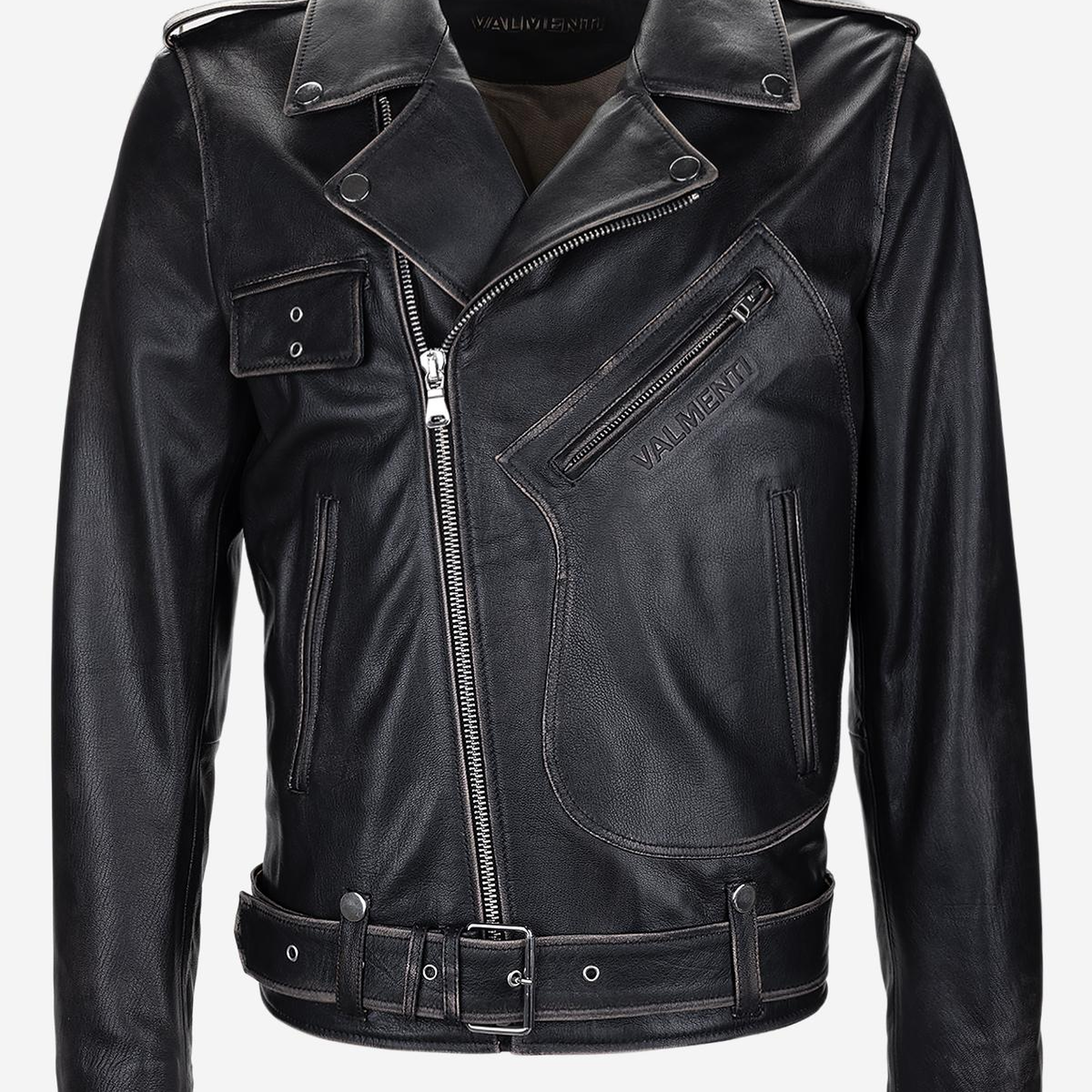 Valmenti Erkek Hakiki Deri Siyah Eskitme Deri Mont