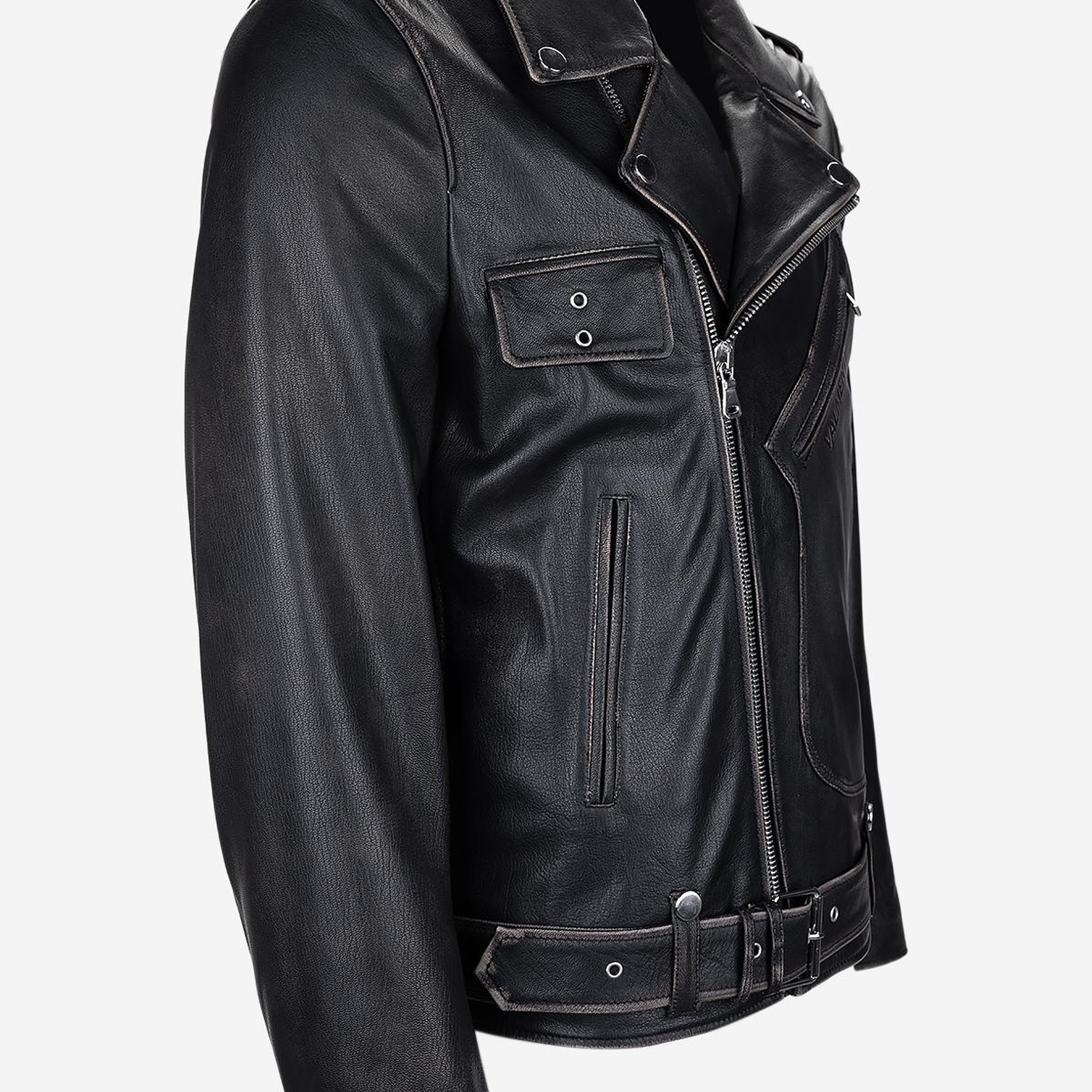 Valmenti Erkek Hakiki Deri Siyah Eskitme Deri Mont