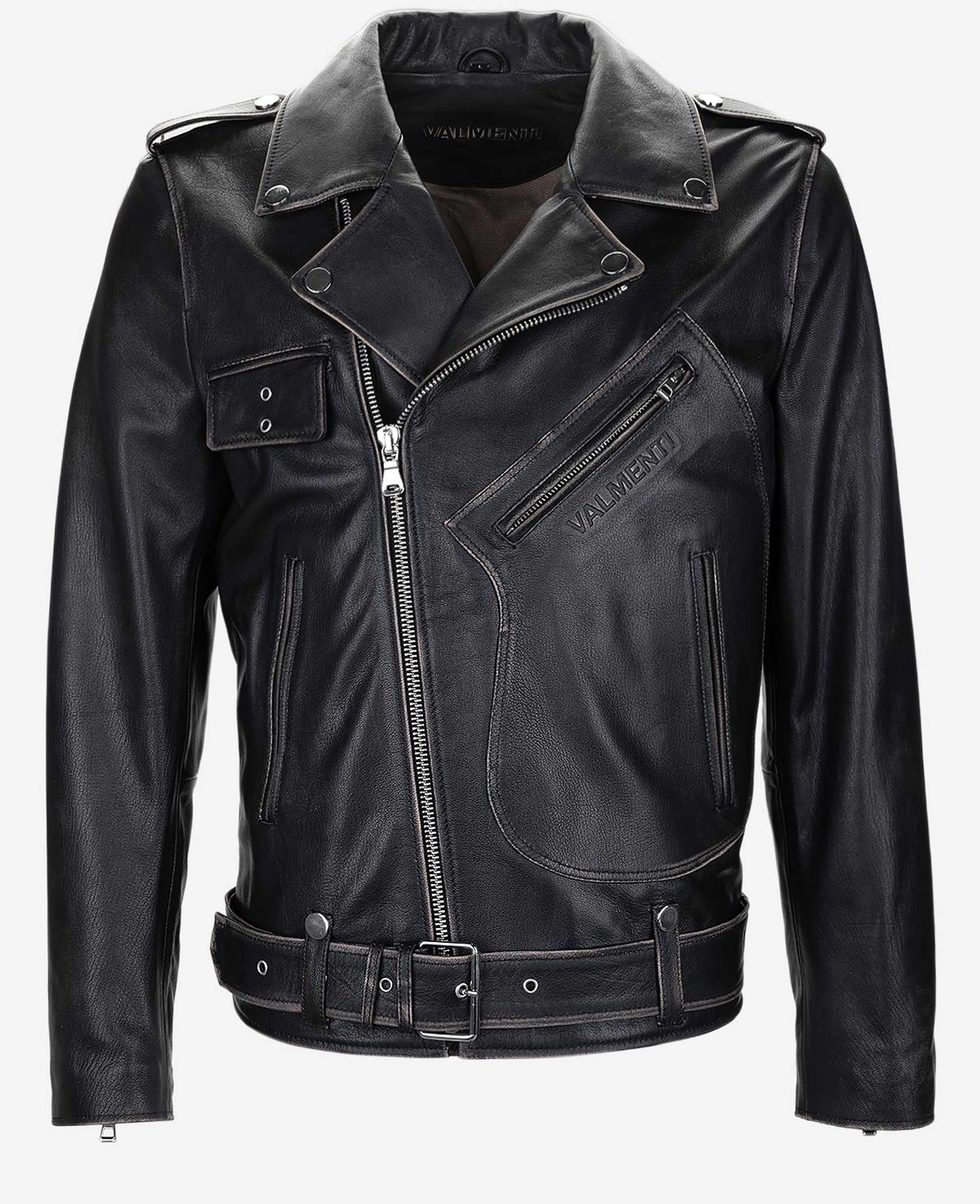Valmenti Erkek Hakiki Deri Siyah Eskitme Deri Mont