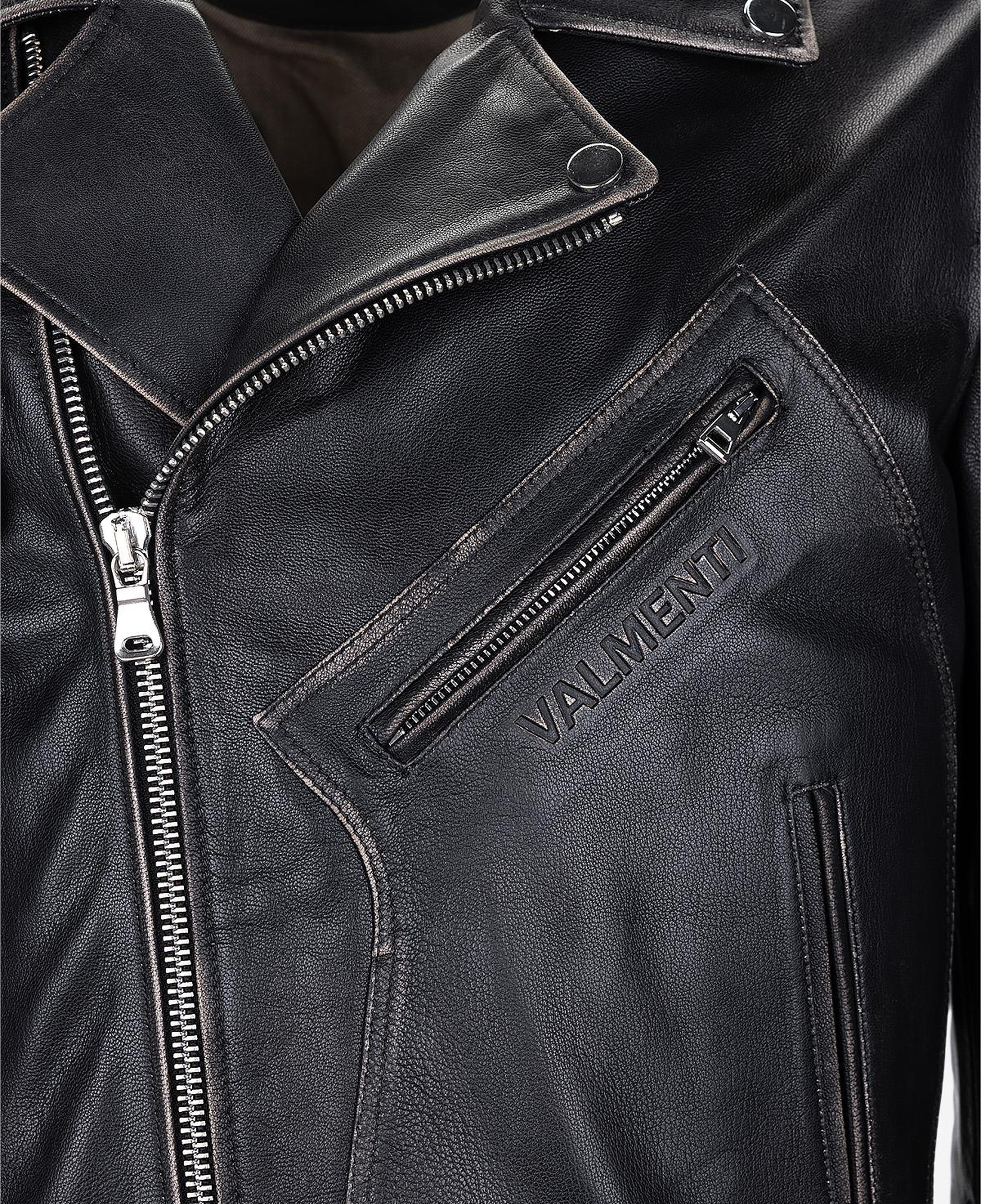 Valmenti Erkek Hakiki Deri Siyah Eskitme Deri Mont