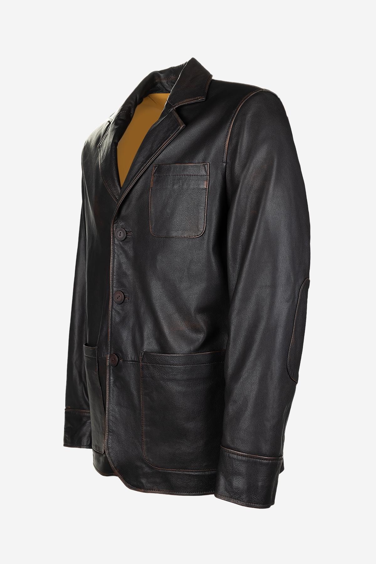 Valmenti Erkek Hakiki Deri Kızıl Eskitme Deri Mont