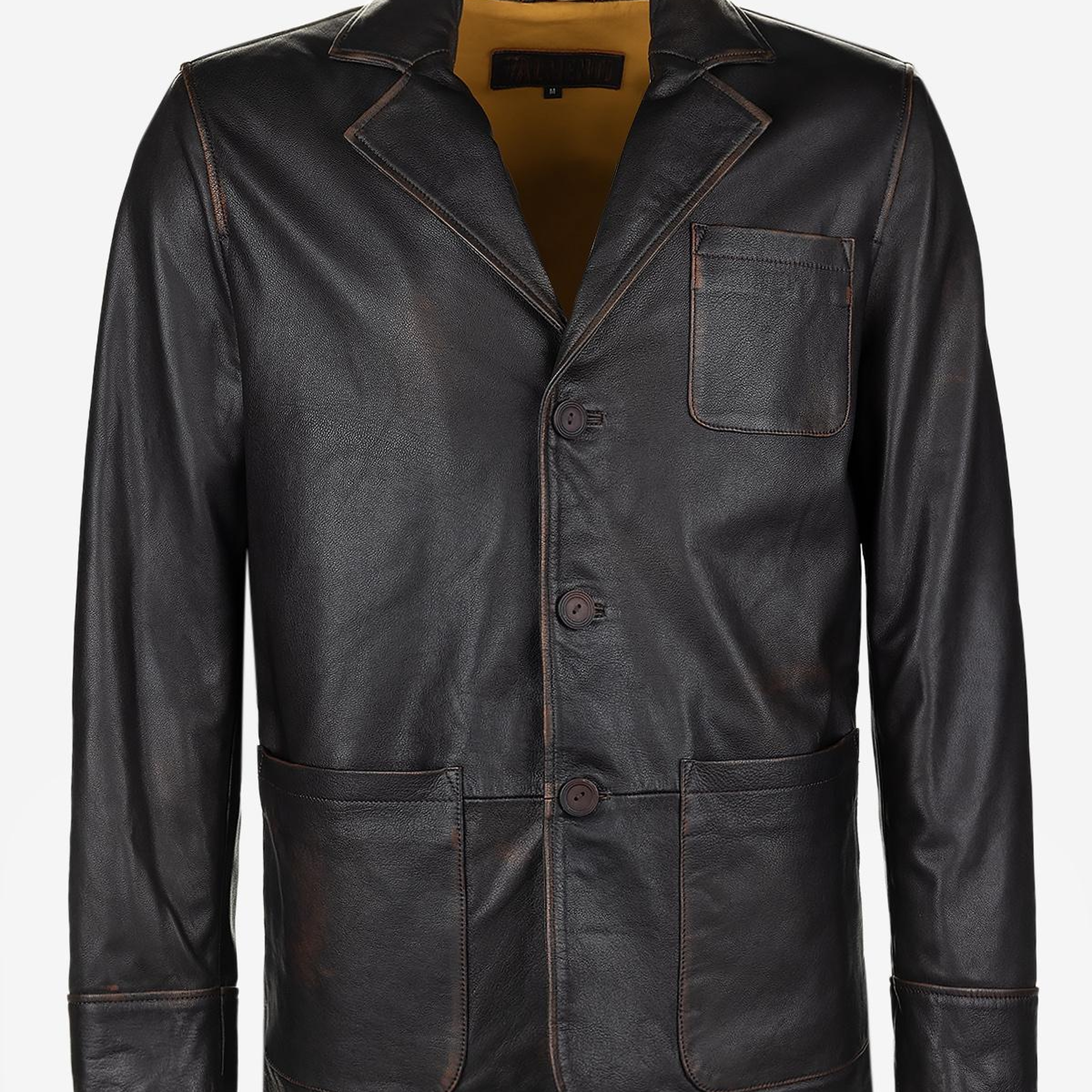 Valmenti Erkek Hakiki Deri Kızıl Eskitme Deri Mont