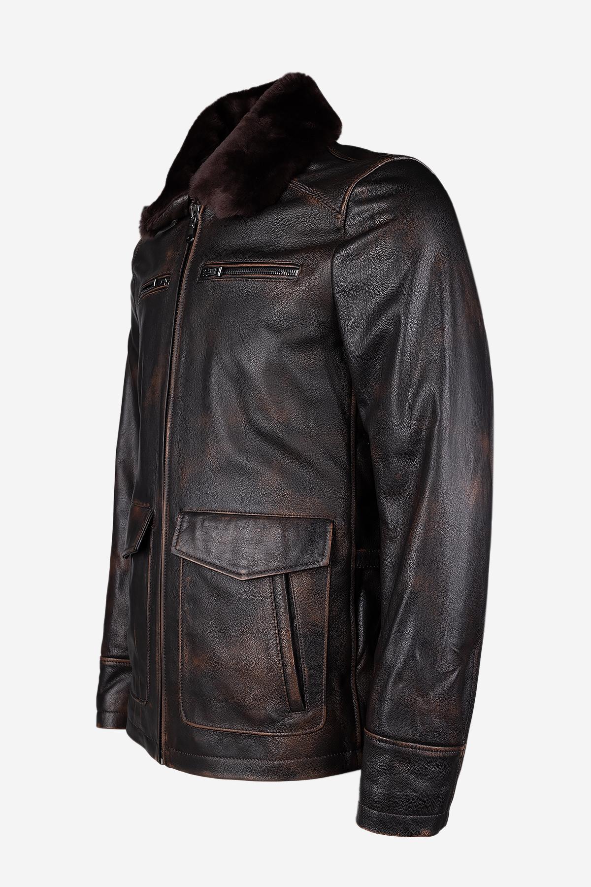 Valmenti Erkek Hakiki Deri Kızıl Eskitme Deri Mont