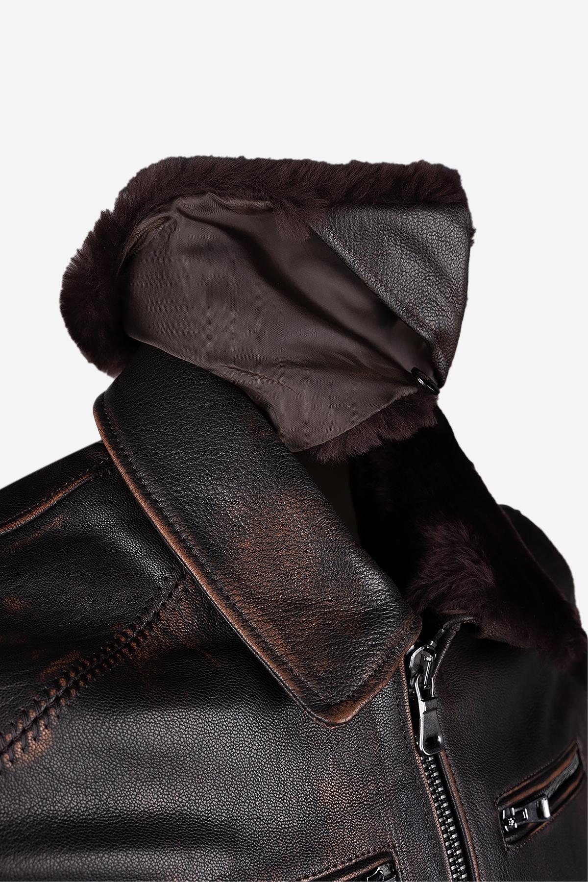 Valmenti Erkek Hakiki Deri Kızıl Eskitme Deri Mont