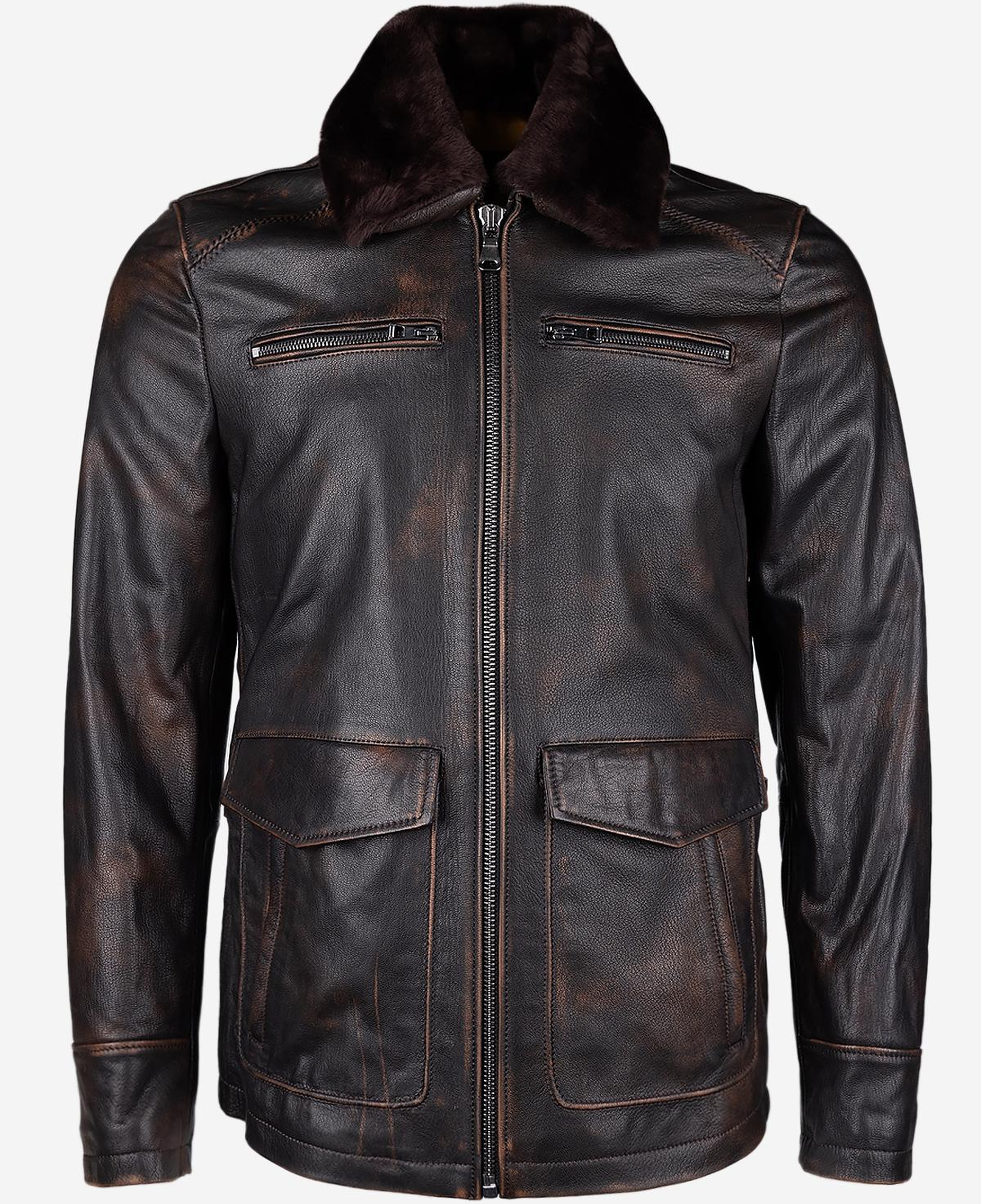 Valmenti Erkek Hakiki Deri Kızıl Eskitme Deri Mont