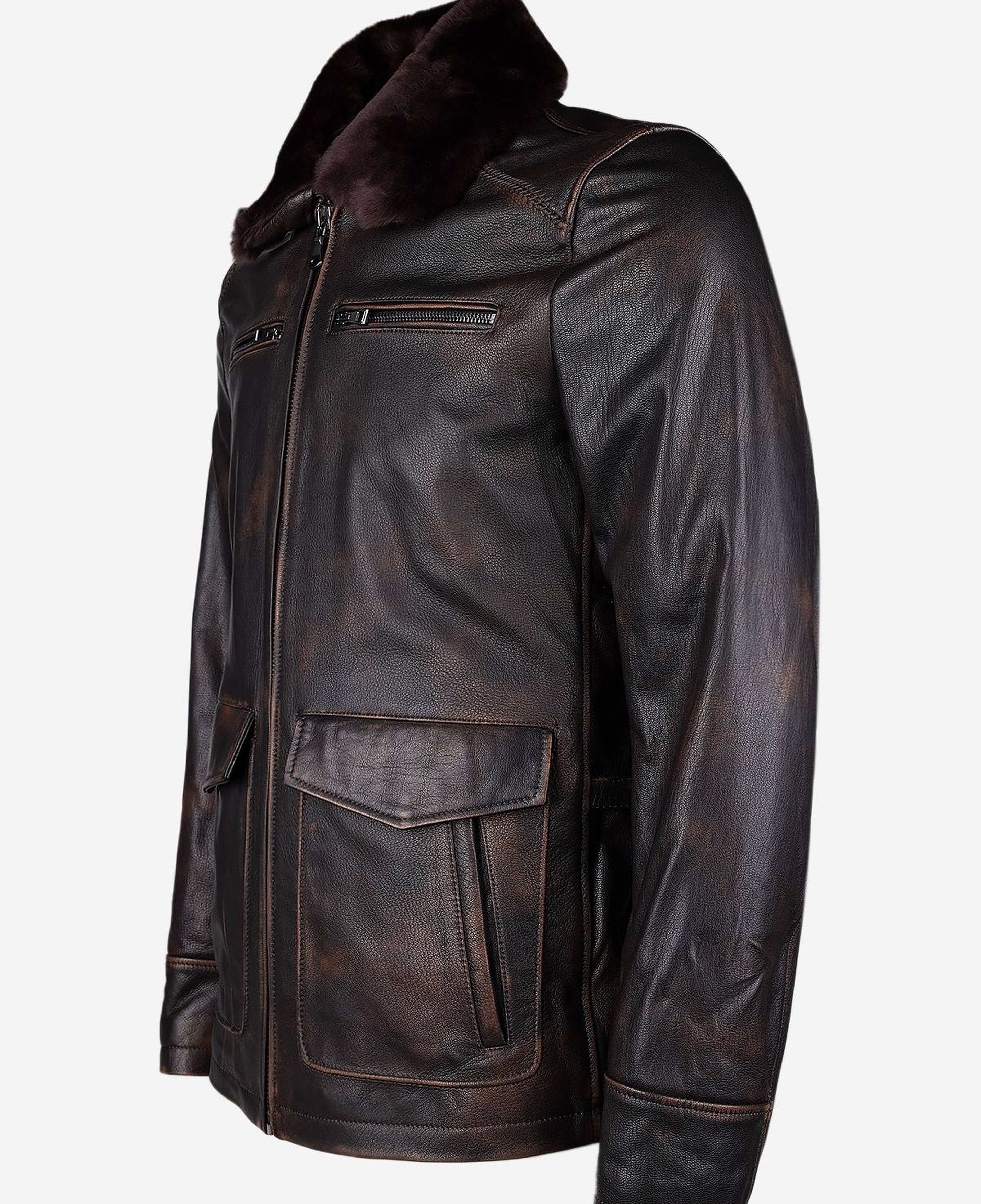 Valmenti Erkek Hakiki Deri Kızıl Eskitme Deri Mont