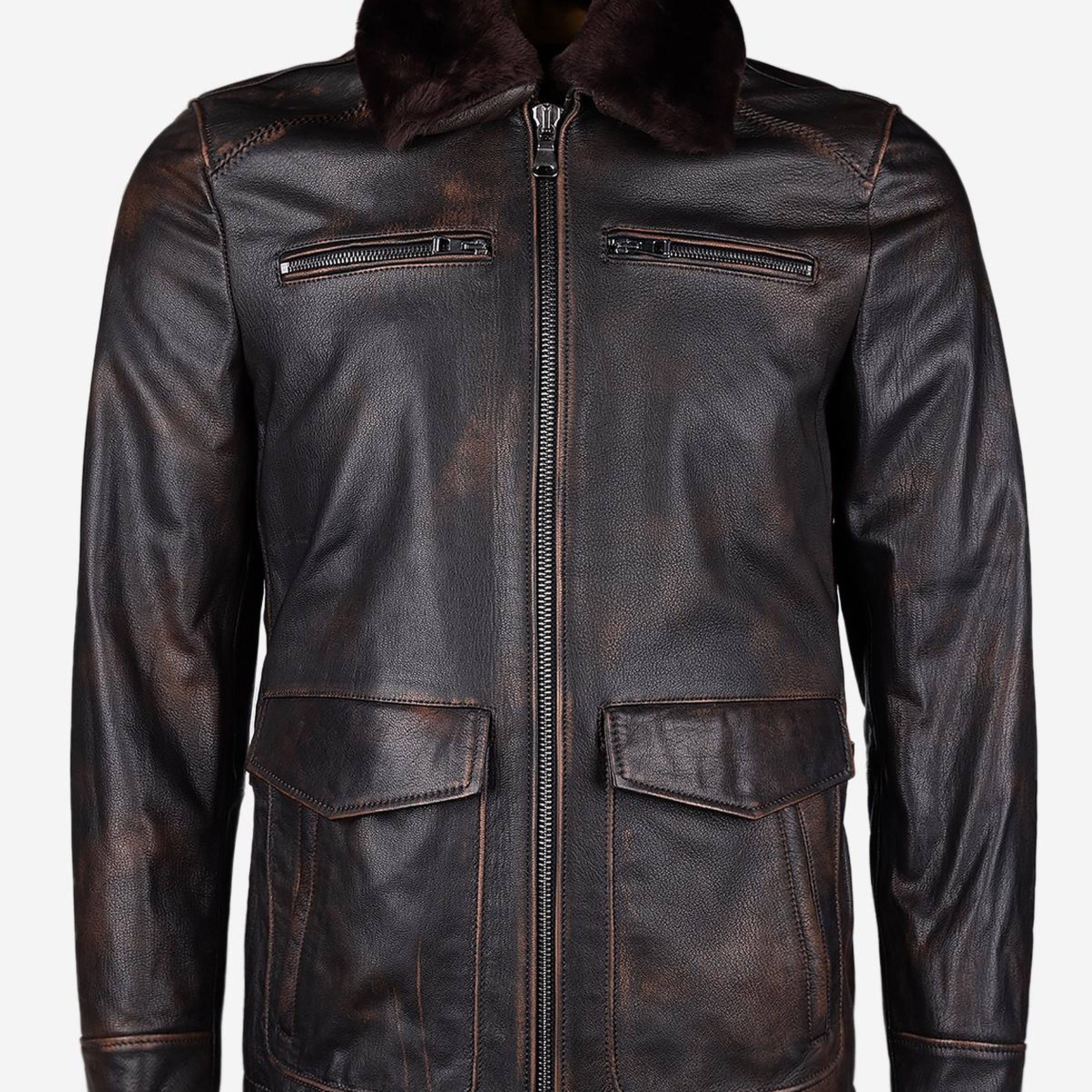 Valmenti Erkek Hakiki Deri Kızıl Eskitme Deri Mont