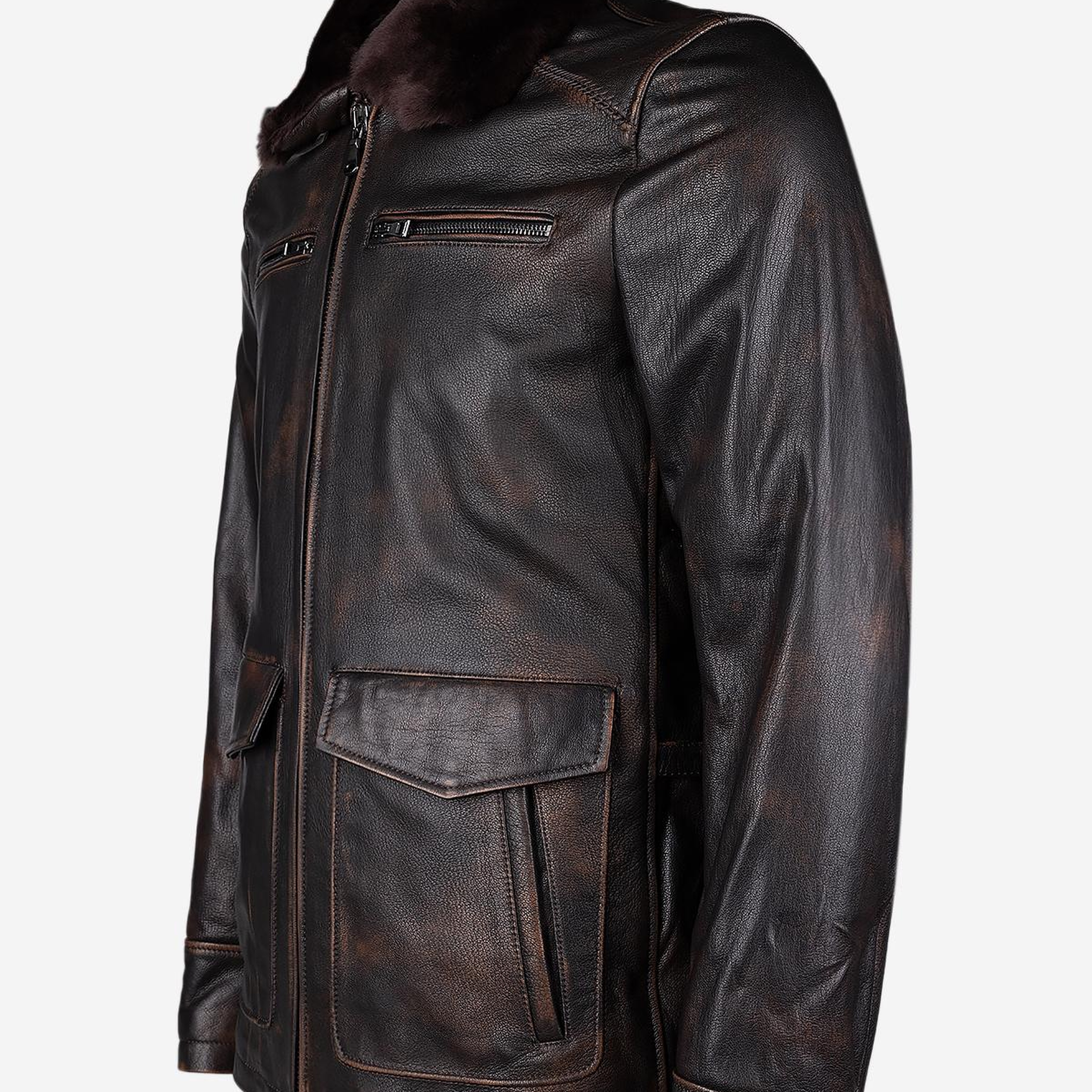 Valmenti Erkek Hakiki Deri Kızıl Eskitme Deri Mont