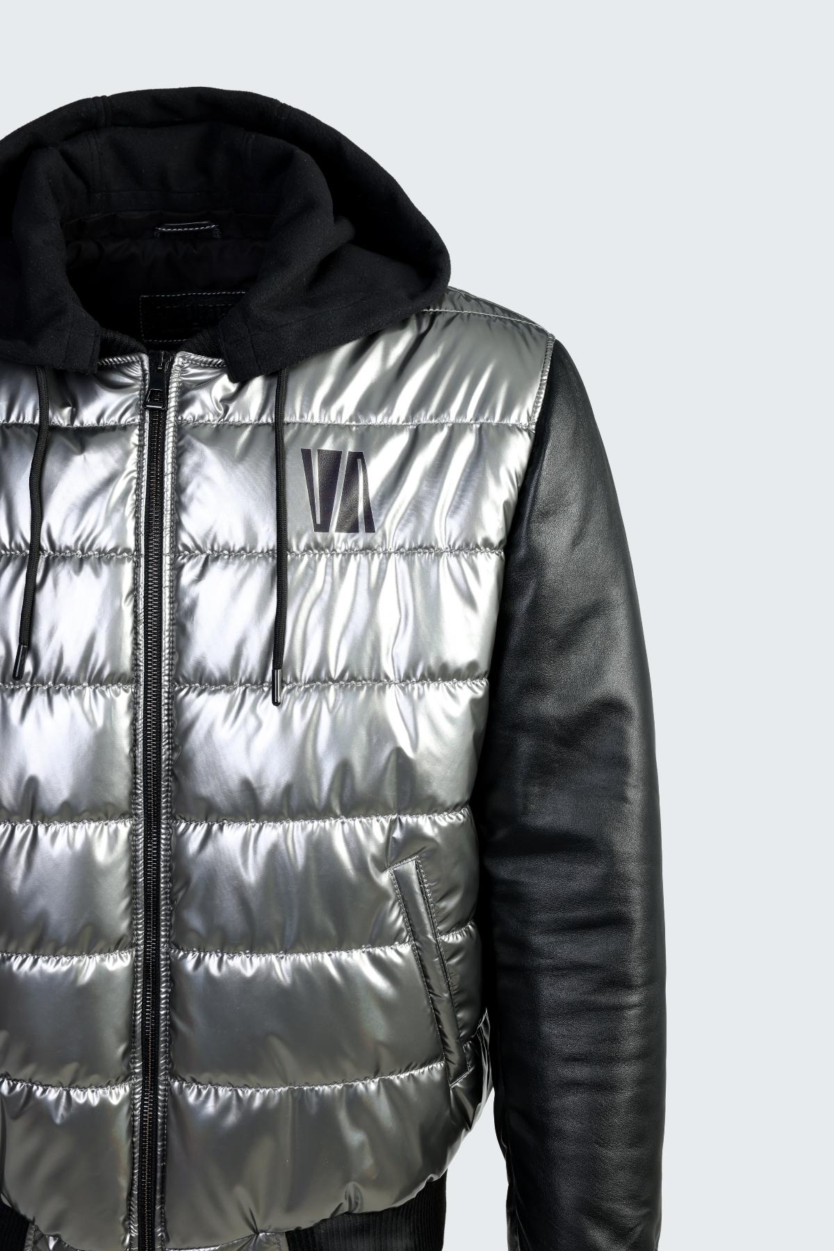 Valmenti Erkek Deri & Tekstil Gri Deri Mont