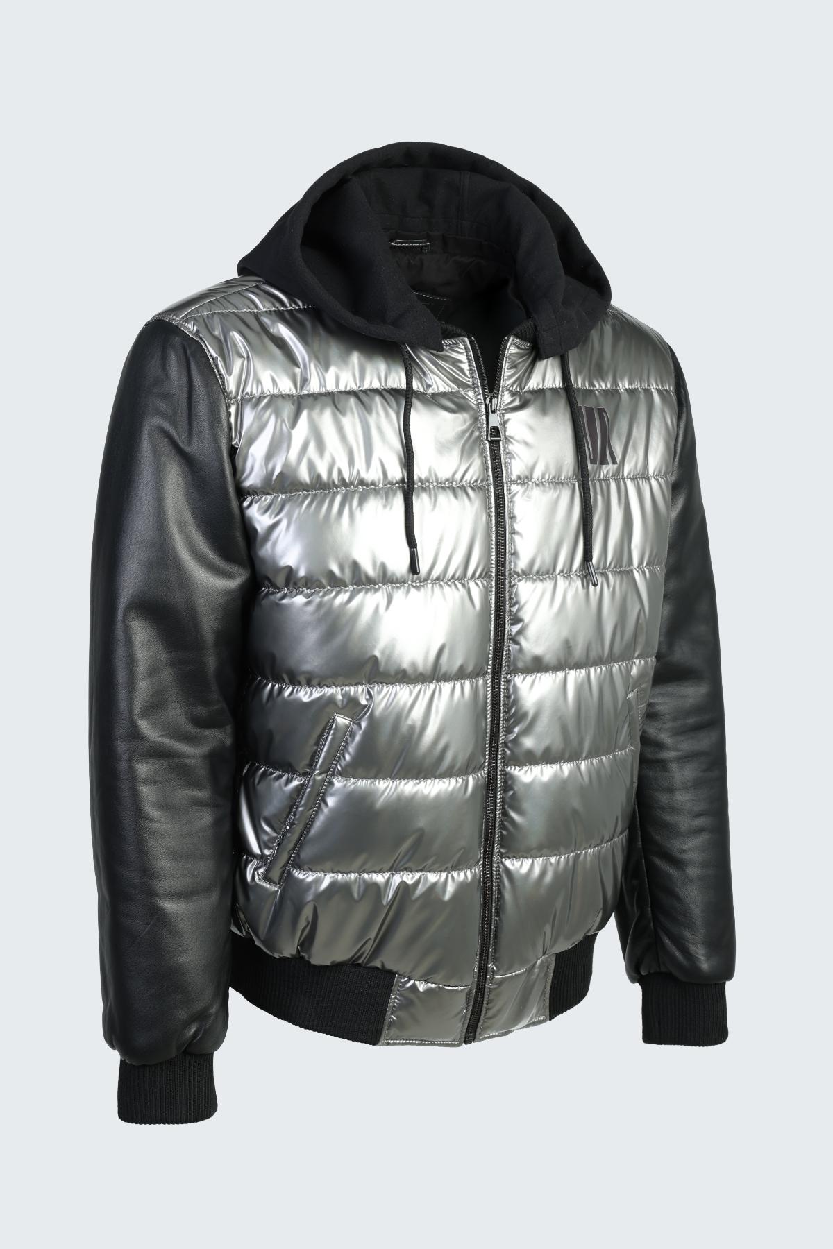 Valmenti Erkek Deri & Tekstil Gri Deri Mont