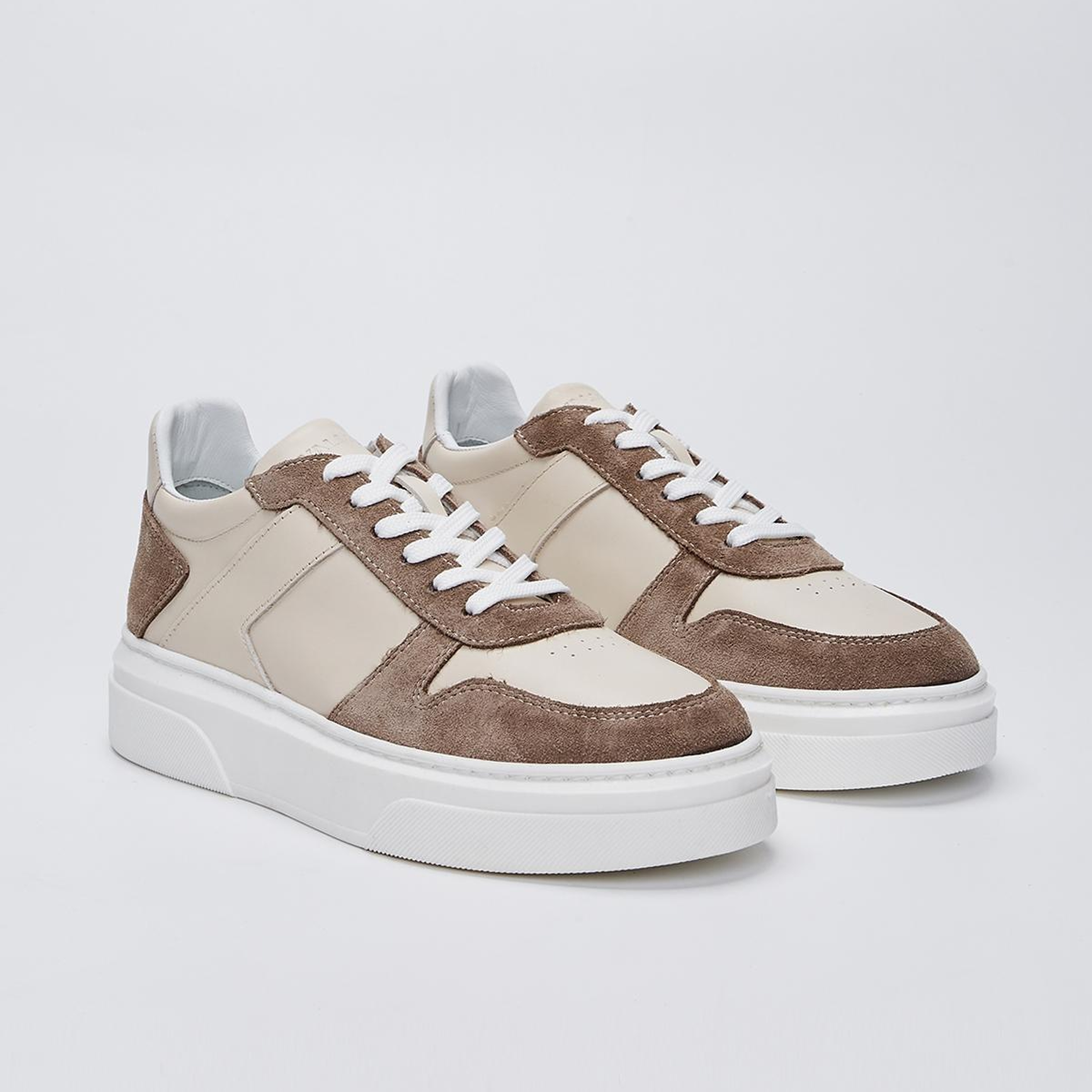 Valmenti Erkek Hakiki Deri Vizon Süet/Beyaz Spor Ayakkabı