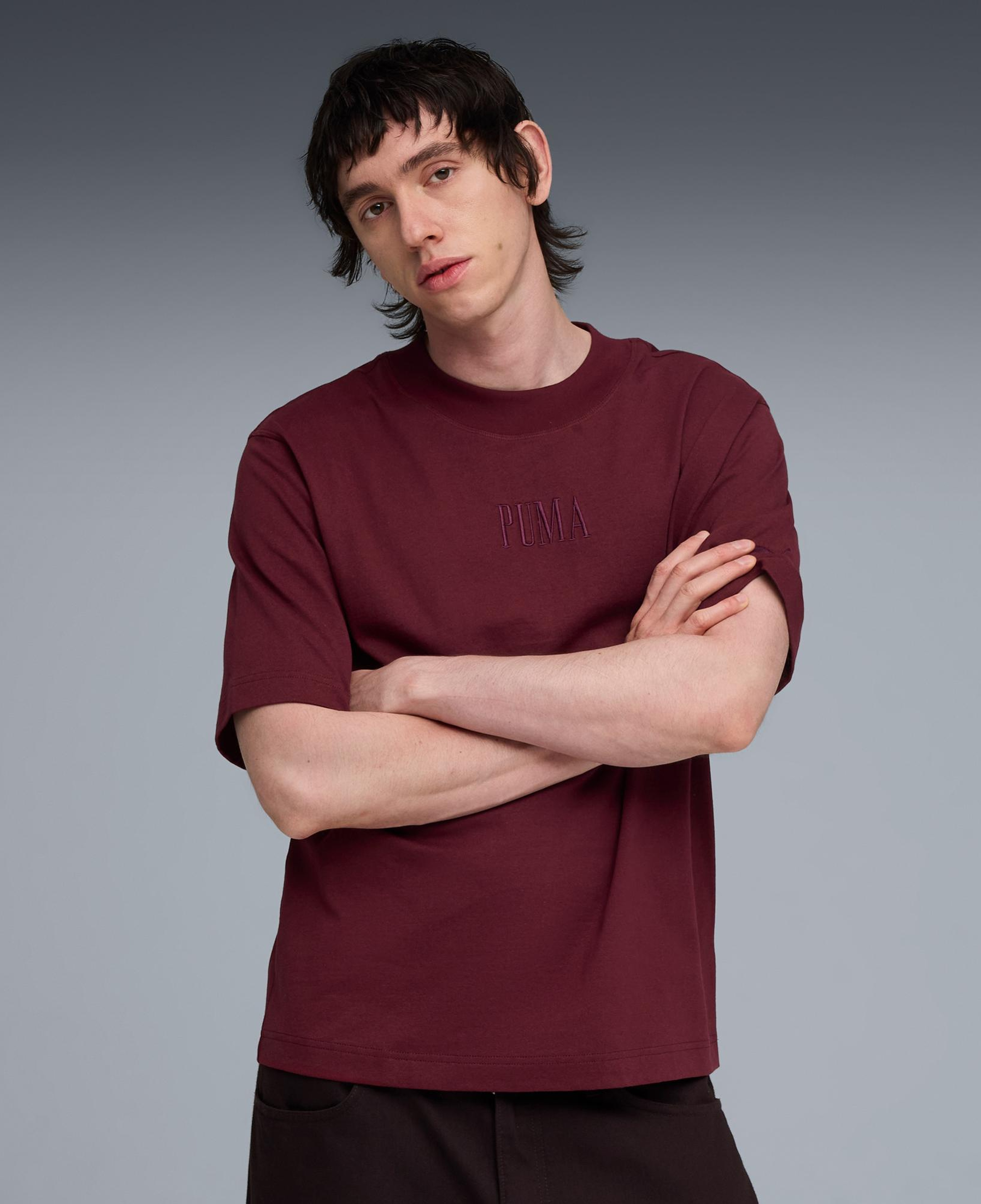 Puma Essentials Graphic Boxy Unisex Bordo T-Shirt