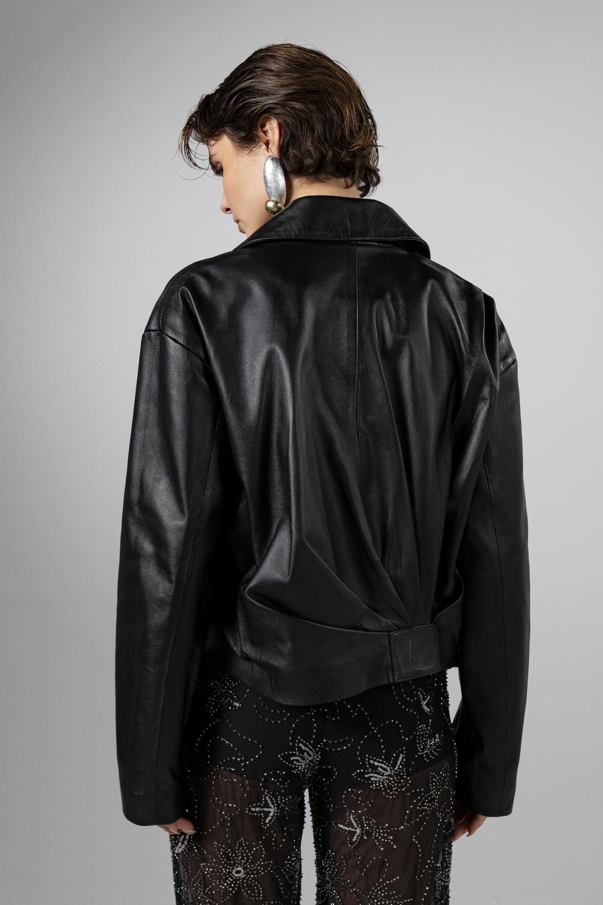 Valmenti Kadın Siyah Deri Mont