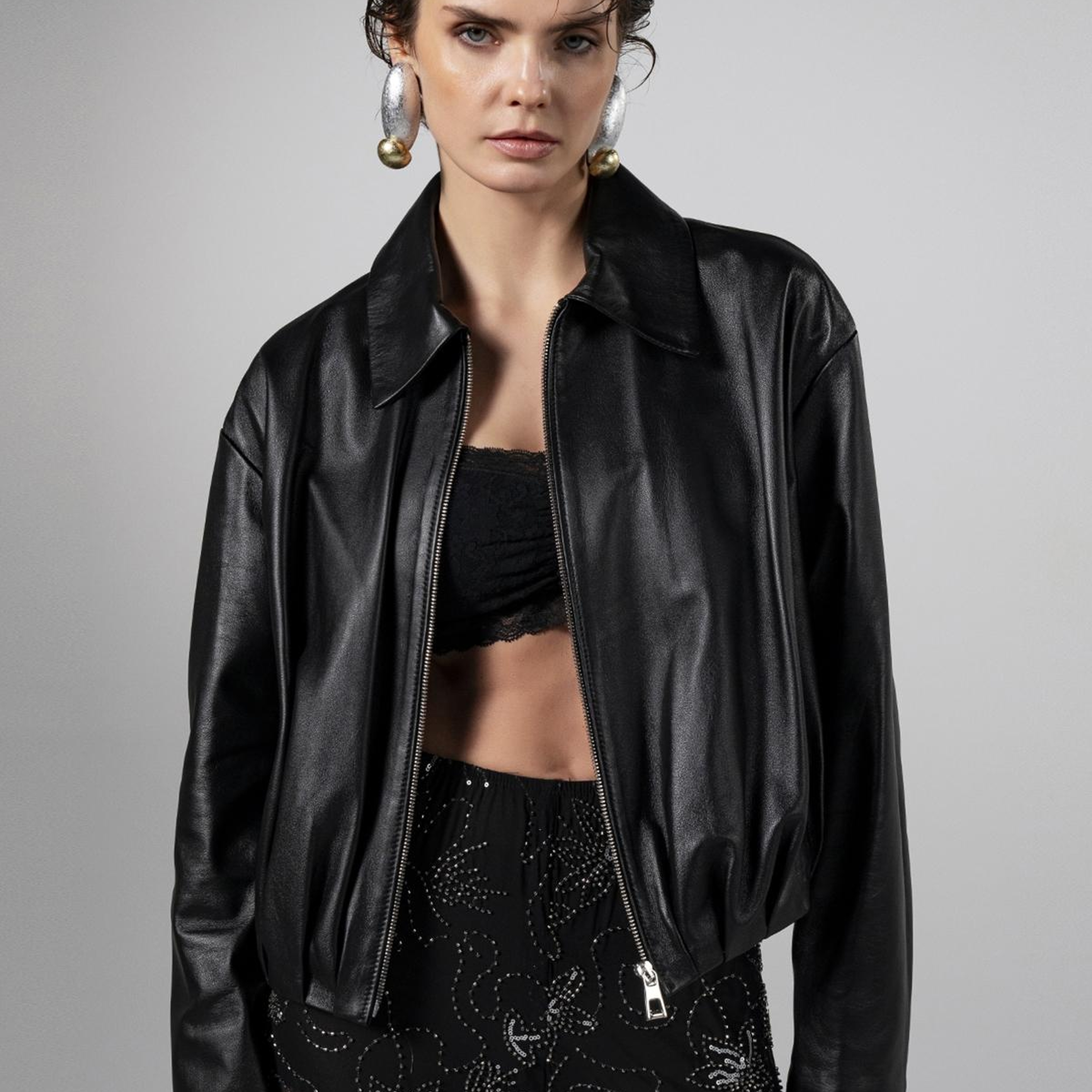 Valmenti Kadın Siyah Deri Mont