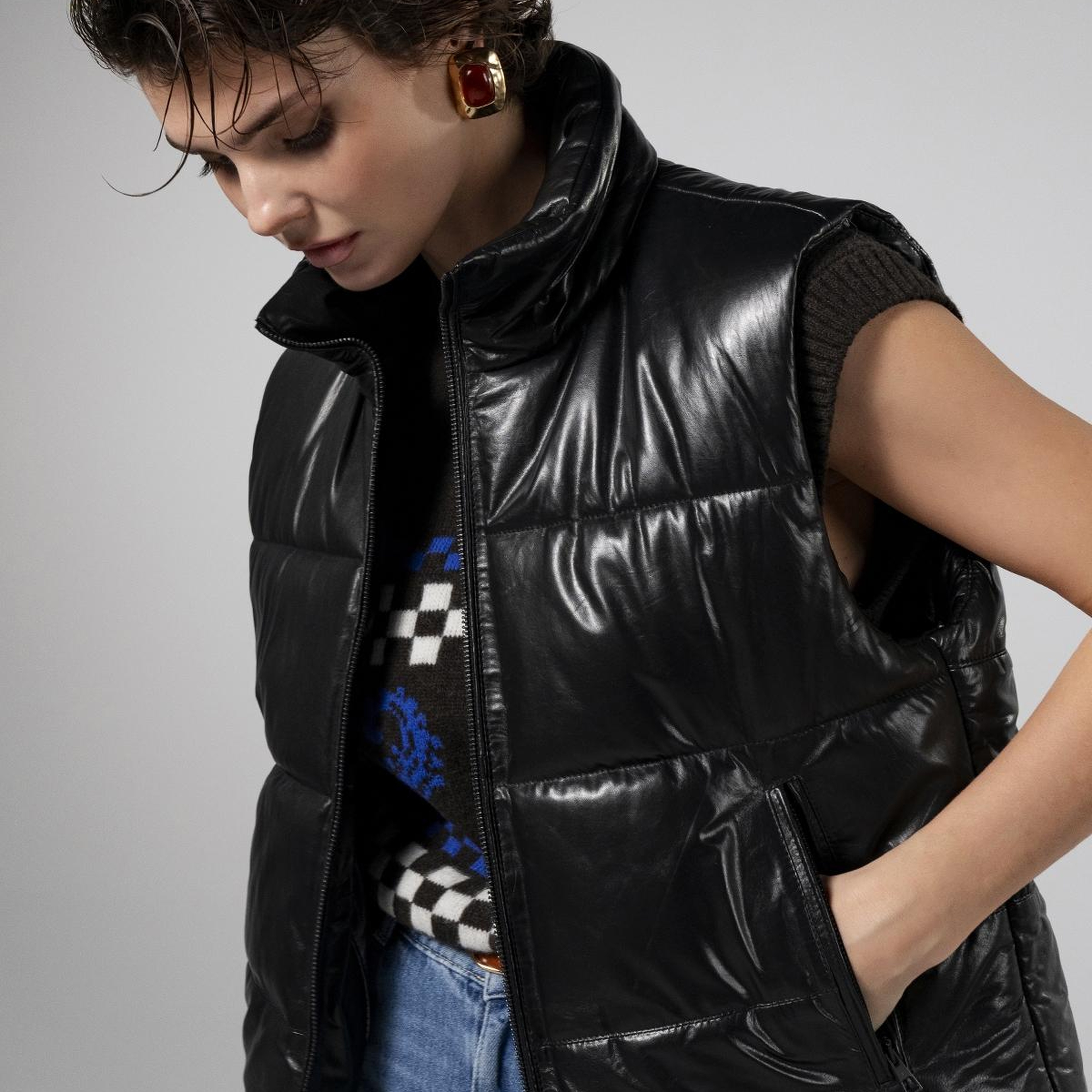 Valmenti Kadın Hakiki Deri Siyah Yelek Deri Mont