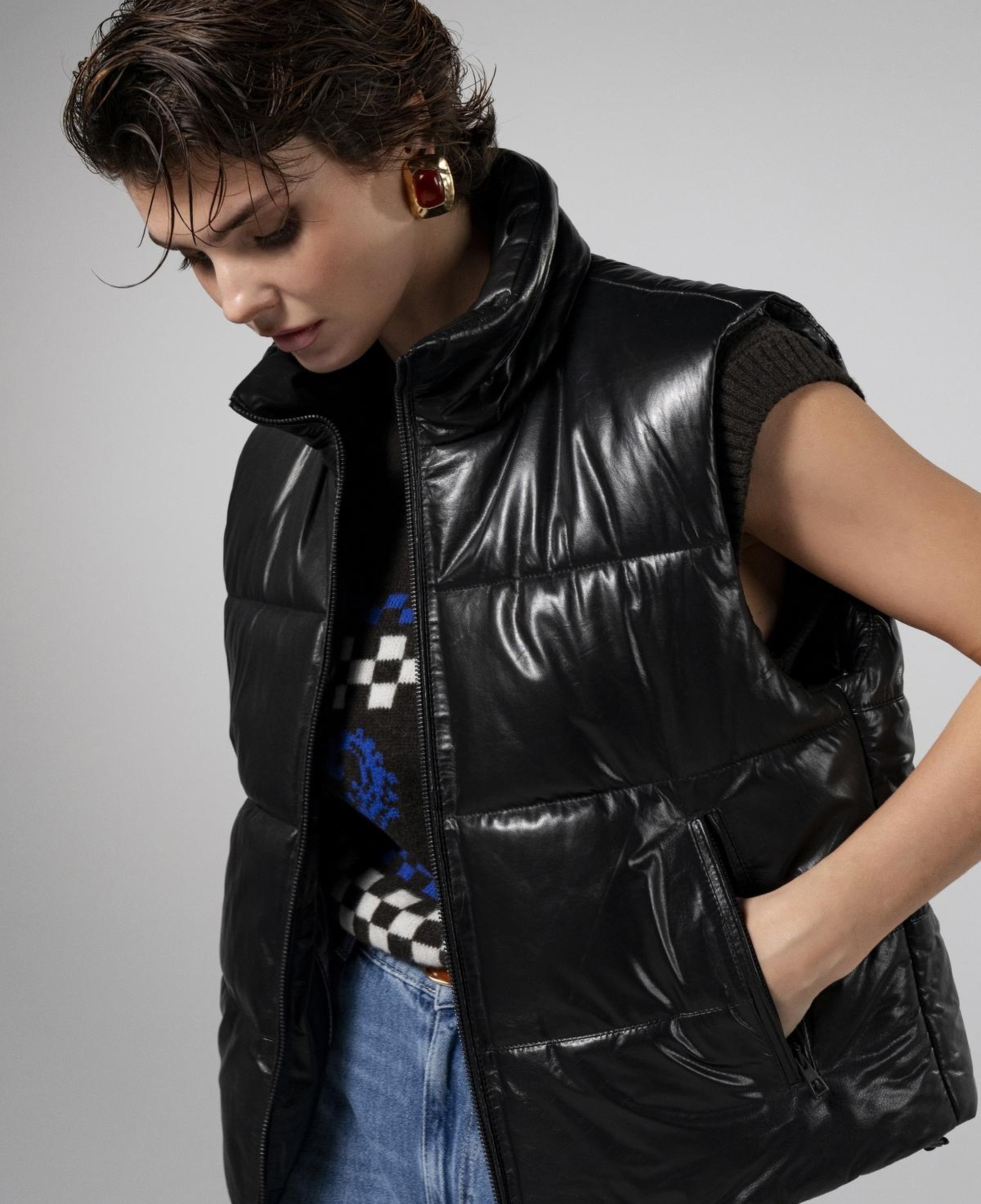 Valmenti Kadın Hakiki Deri Siyah Yelek Deri Mont