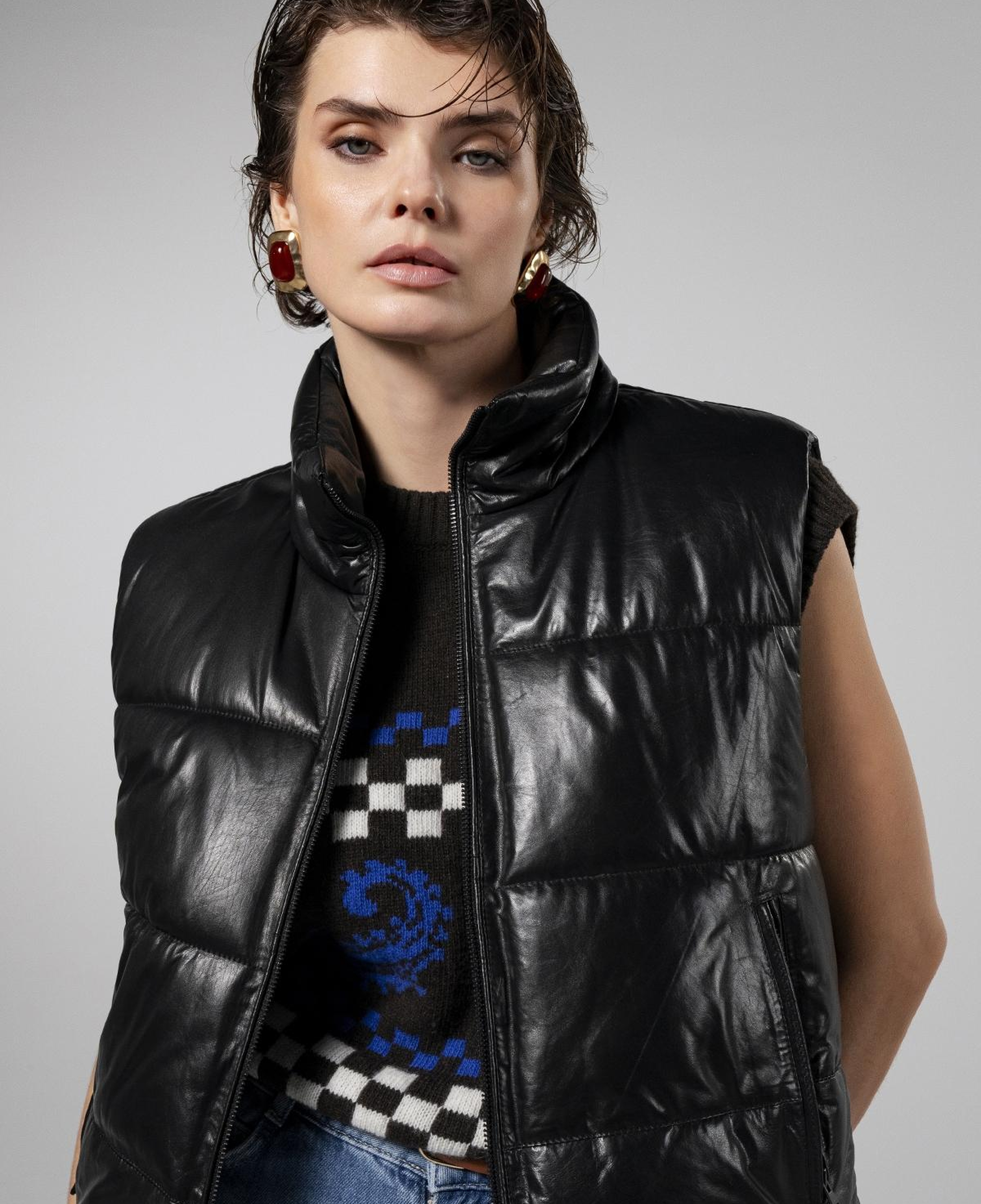 Valmenti Kadın Hakiki Deri Siyah Yelek Deri Mont