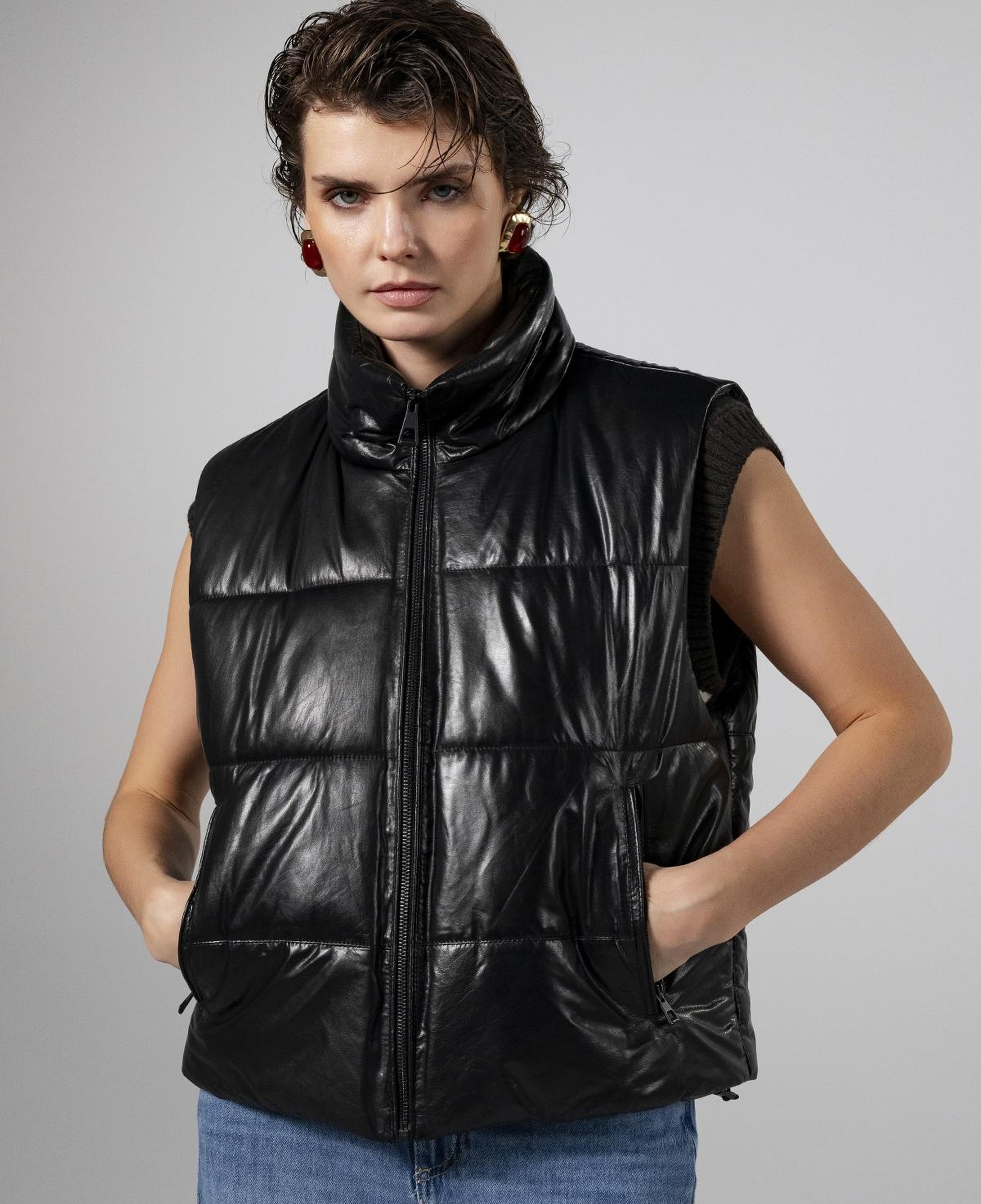 Valmenti Kadın Hakiki Deri Siyah Yelek Deri Mont