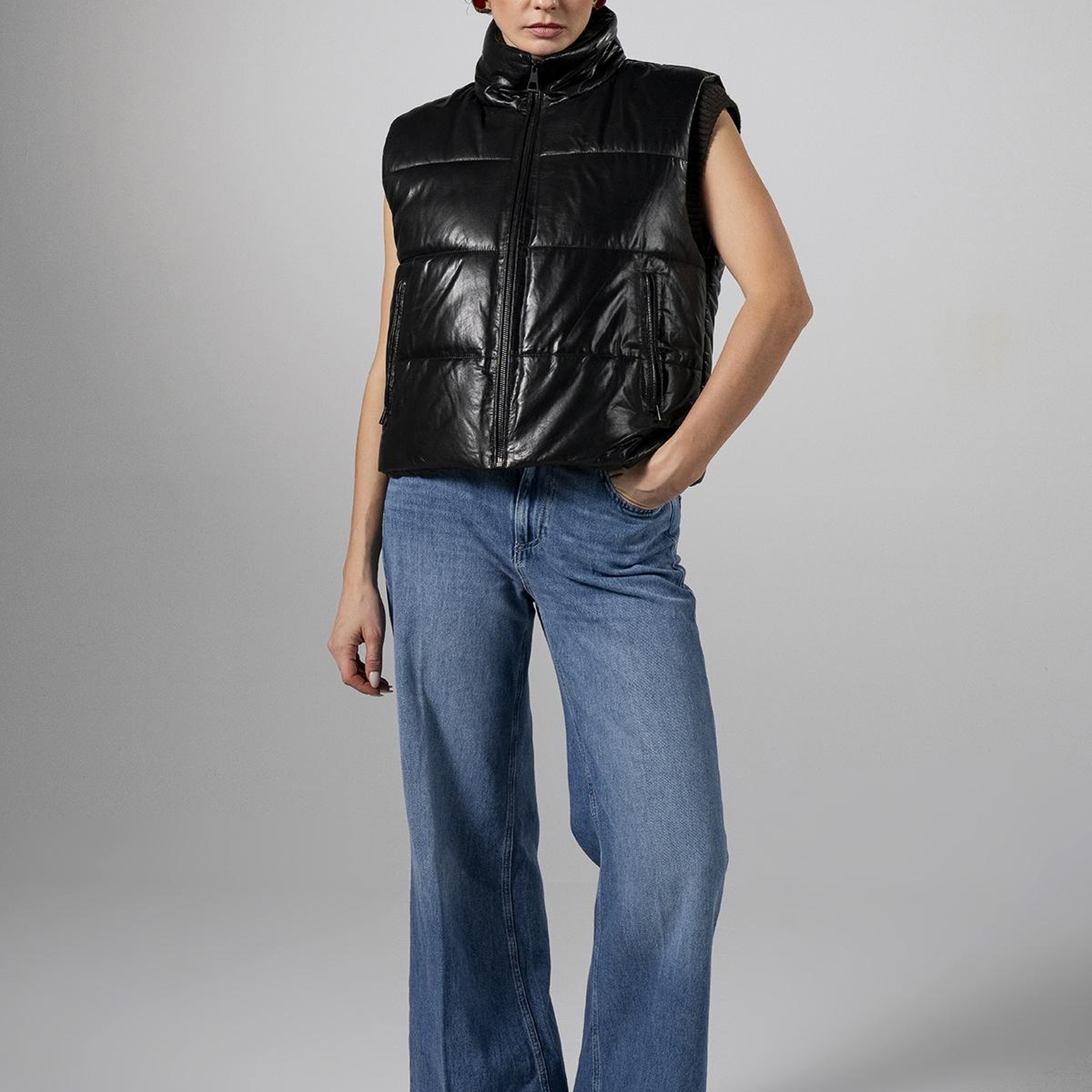 Valmenti Kadın Hakiki Deri Siyah Yelek Deri Mont