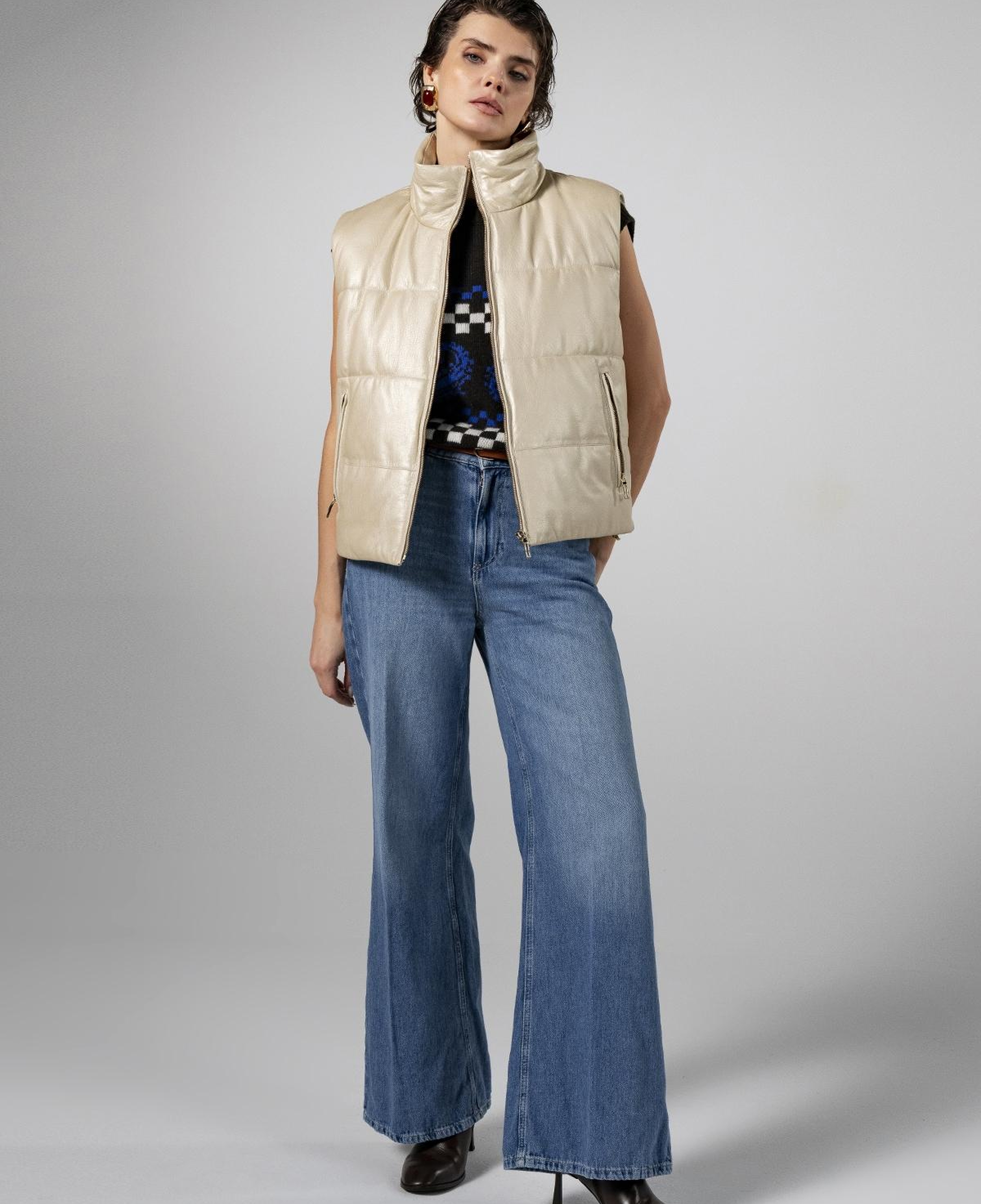 Valmenti Kadın Hakiki Deri Bej Yelek Deri Mont