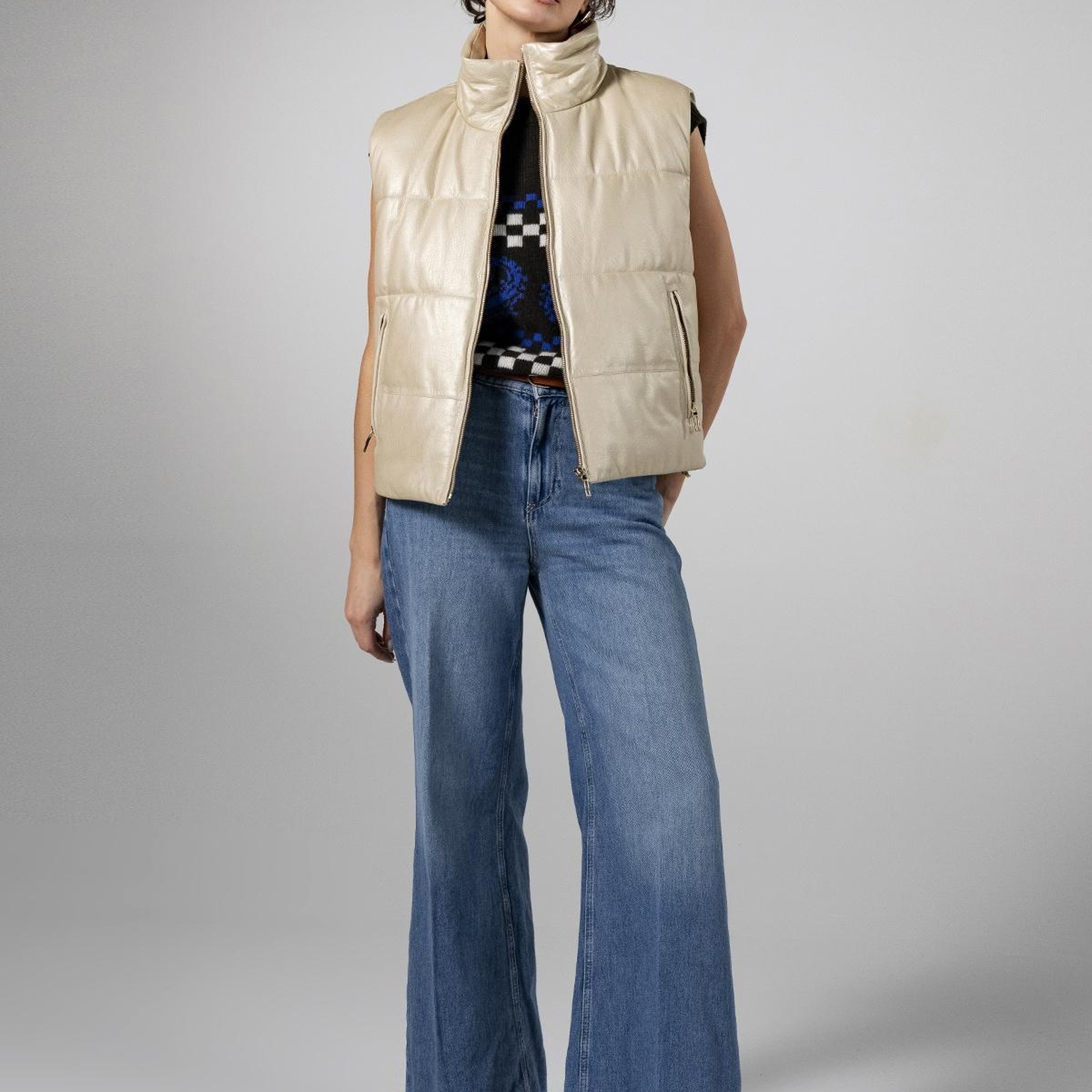 Valmenti Kadın Hakiki Deri Bej Yelek Deri Mont