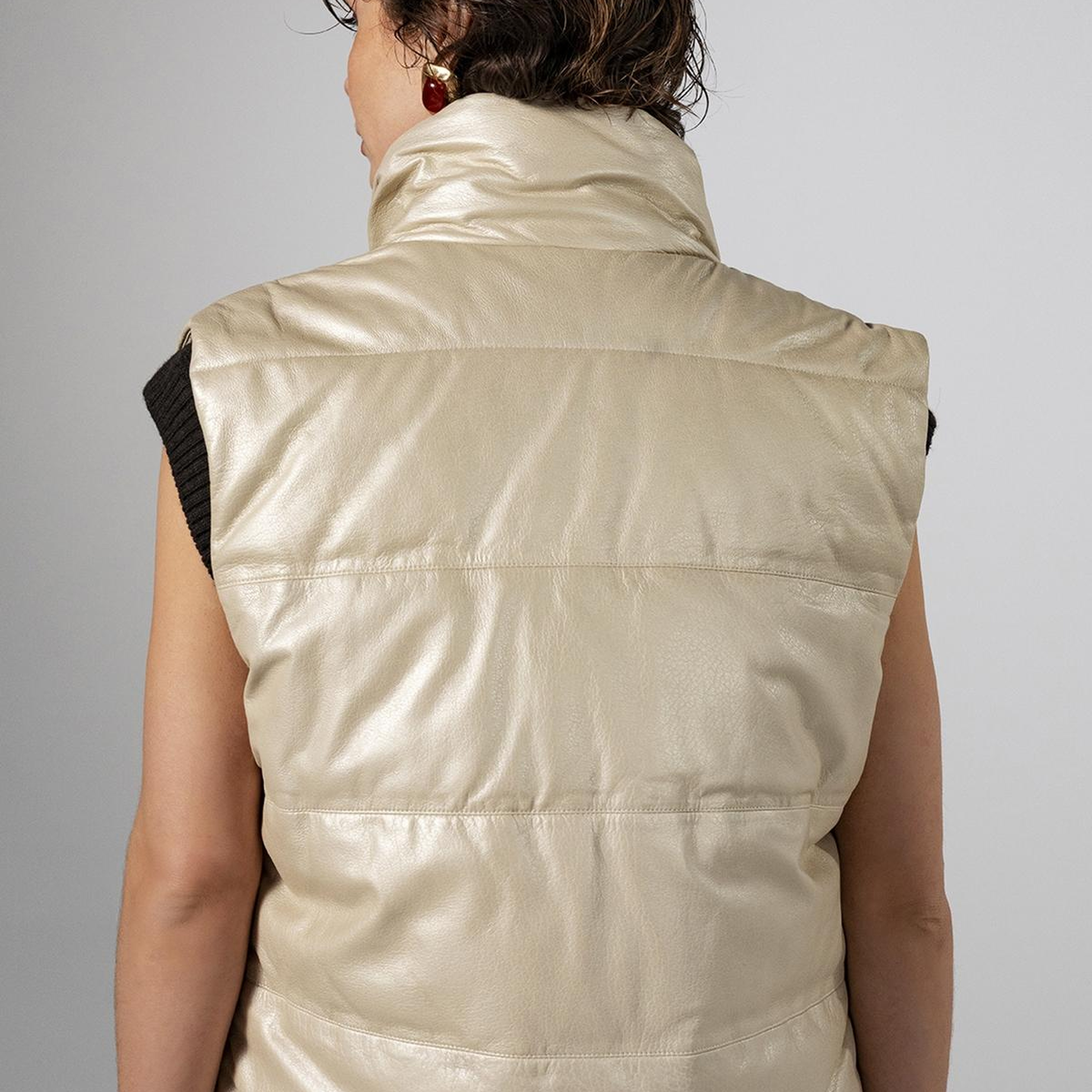 Valmenti Kadın Hakiki Deri Bej Yelek Deri Mont