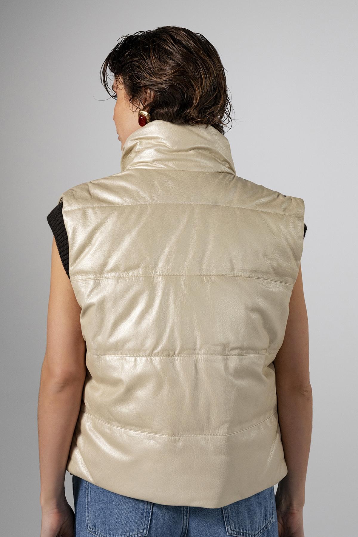 Valmenti Kadın Hakiki Deri Bej Yelek Deri Mont