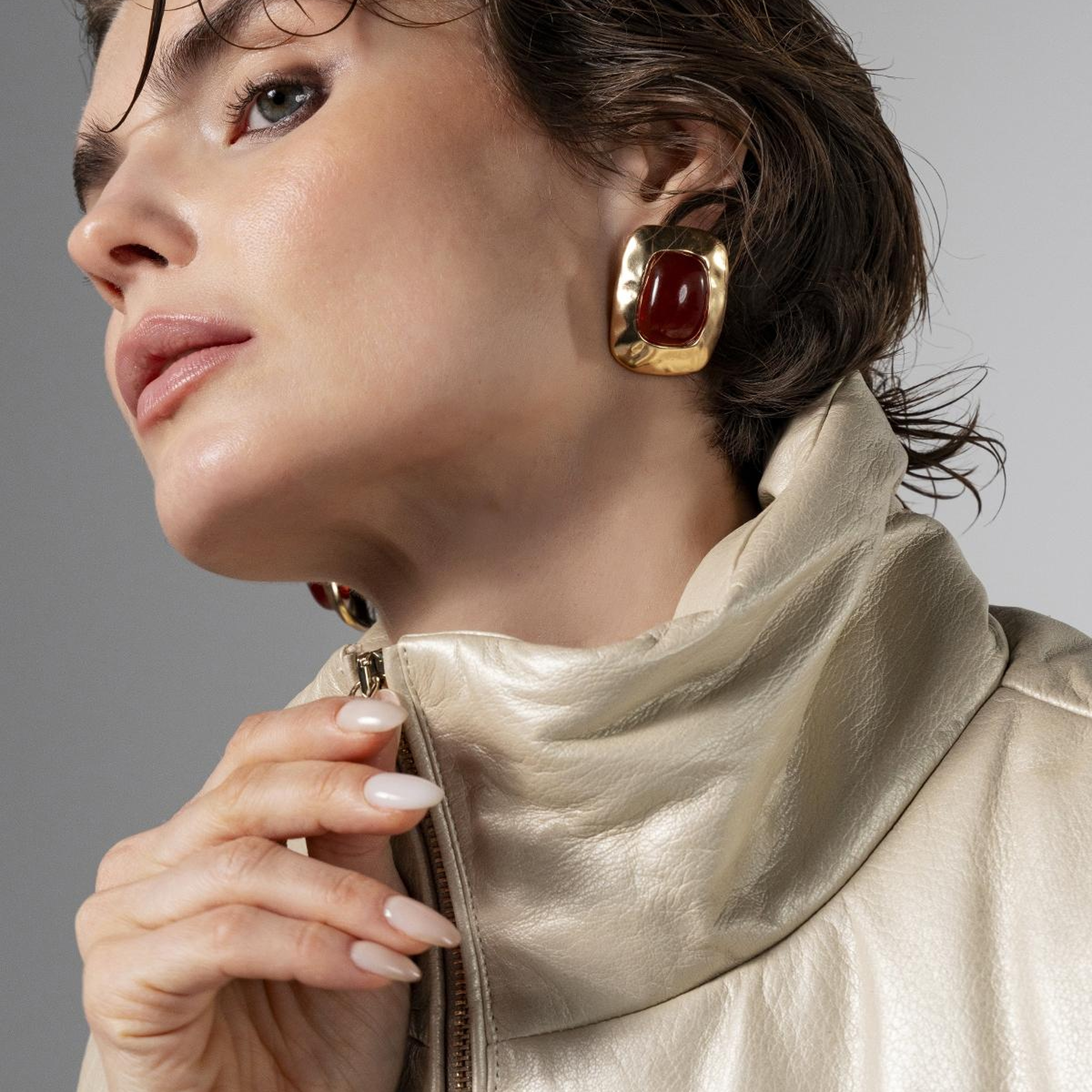 Valmenti Kadın Hakiki Deri Bej Yelek Deri Mont