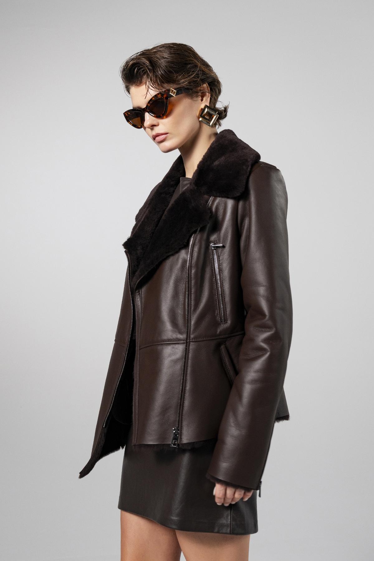 Valmenti Kadın Kuzu Kürk Kahverengi Kaban