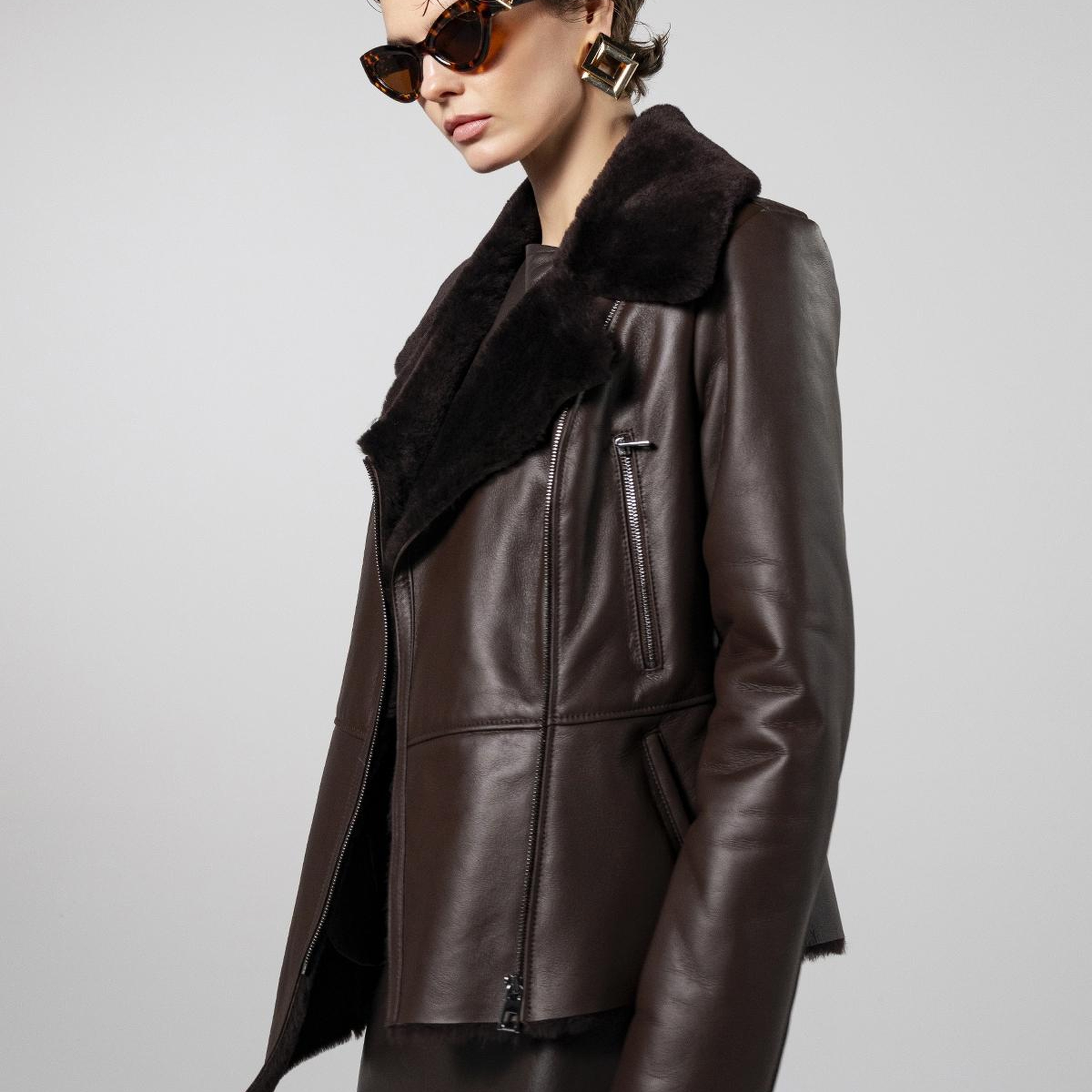 Valmenti Kadın Kuzu Kürk Kahverengi Kaban