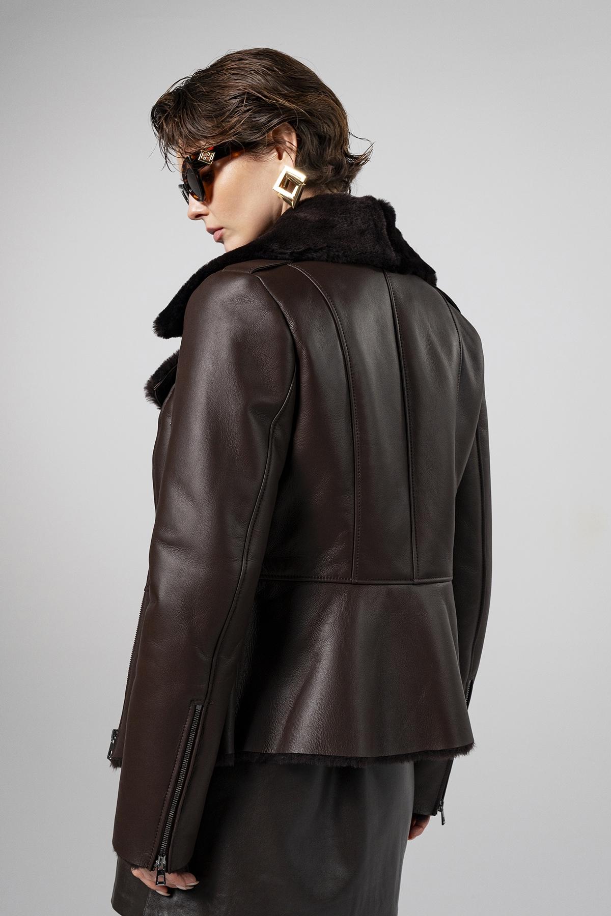 Valmenti Kadın Kuzu Kürk Kahverengi Kaban