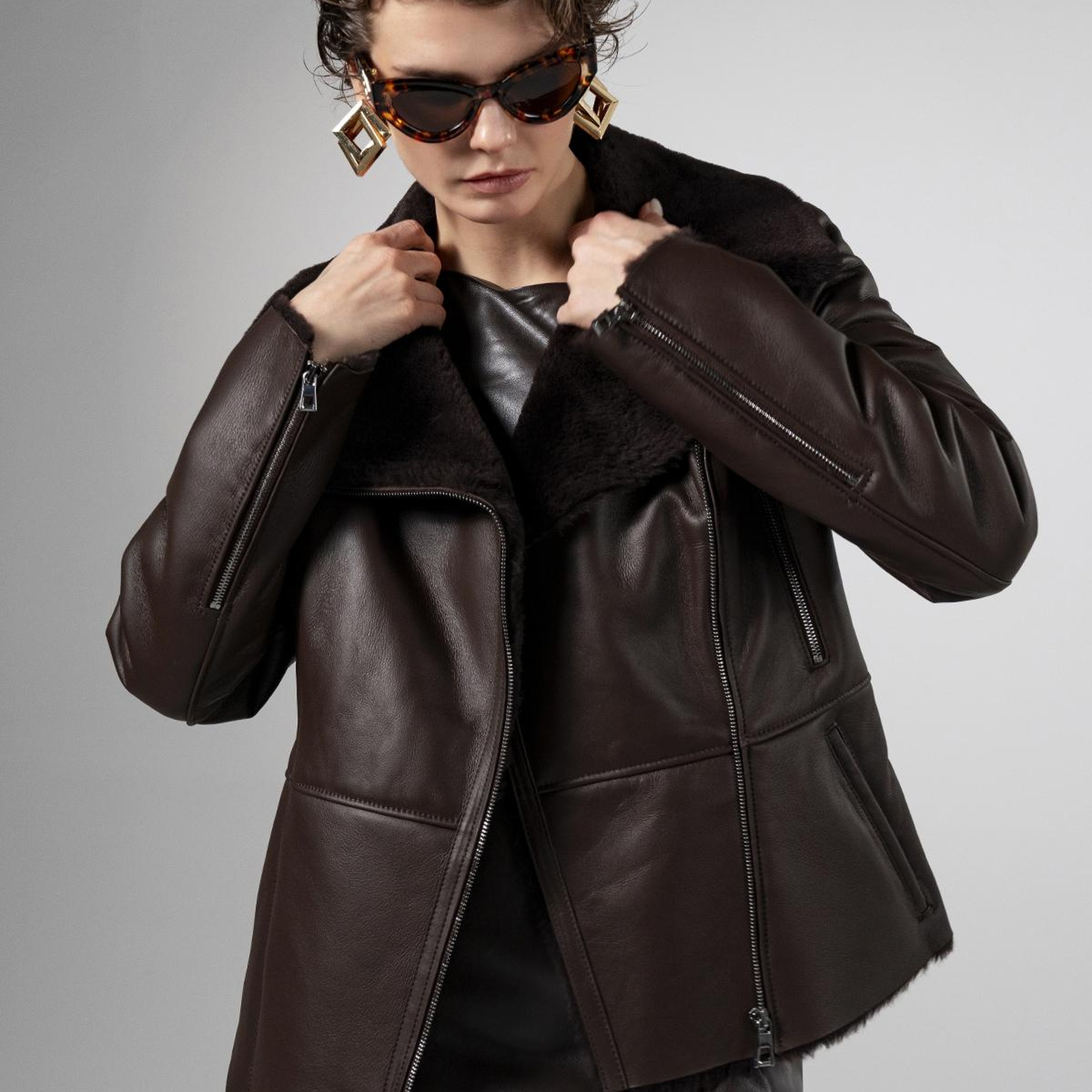 Valmenti Kadın Kuzu Kürk Kahverengi Kaban