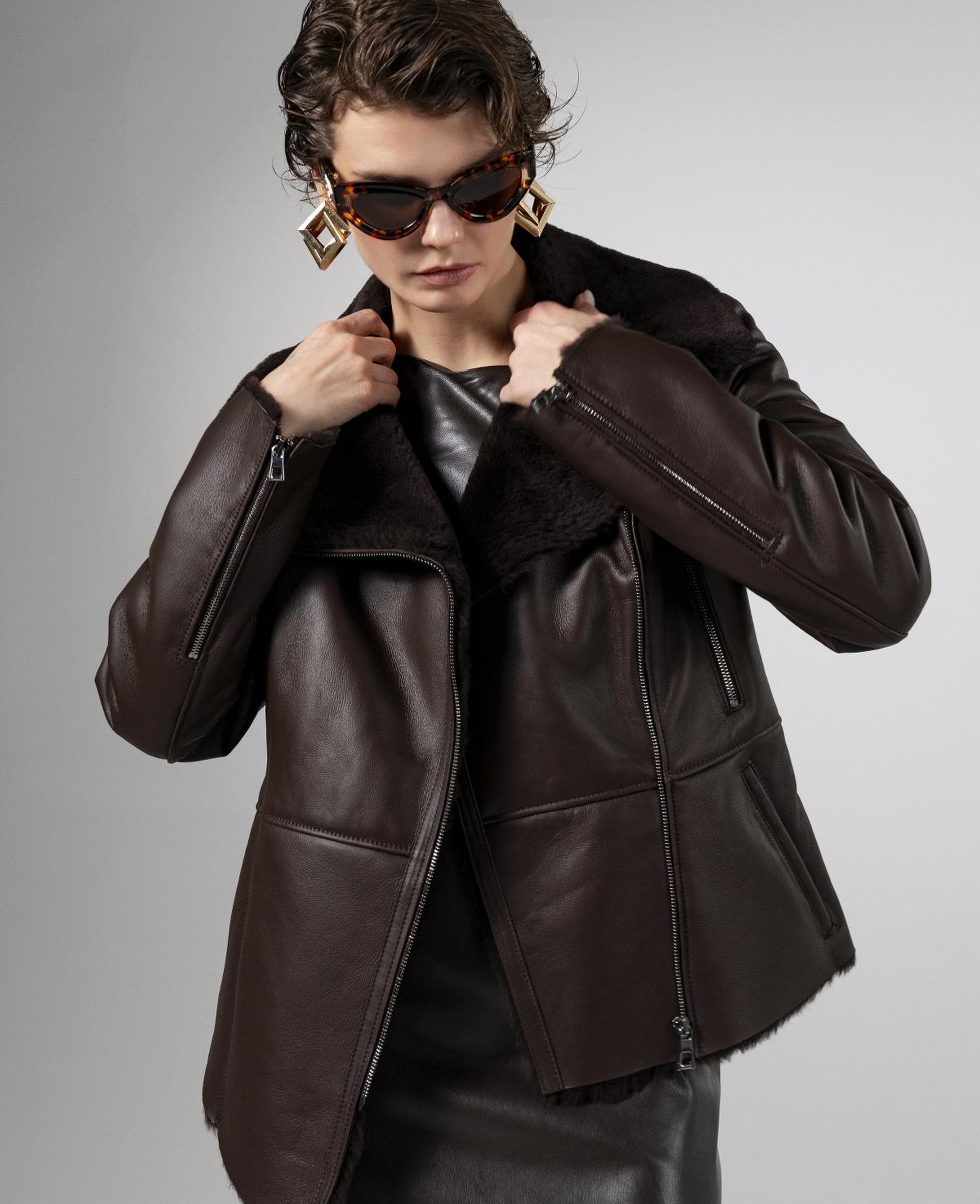 Valmenti Kadın Kuzu Kürk Kahverengi Kaban