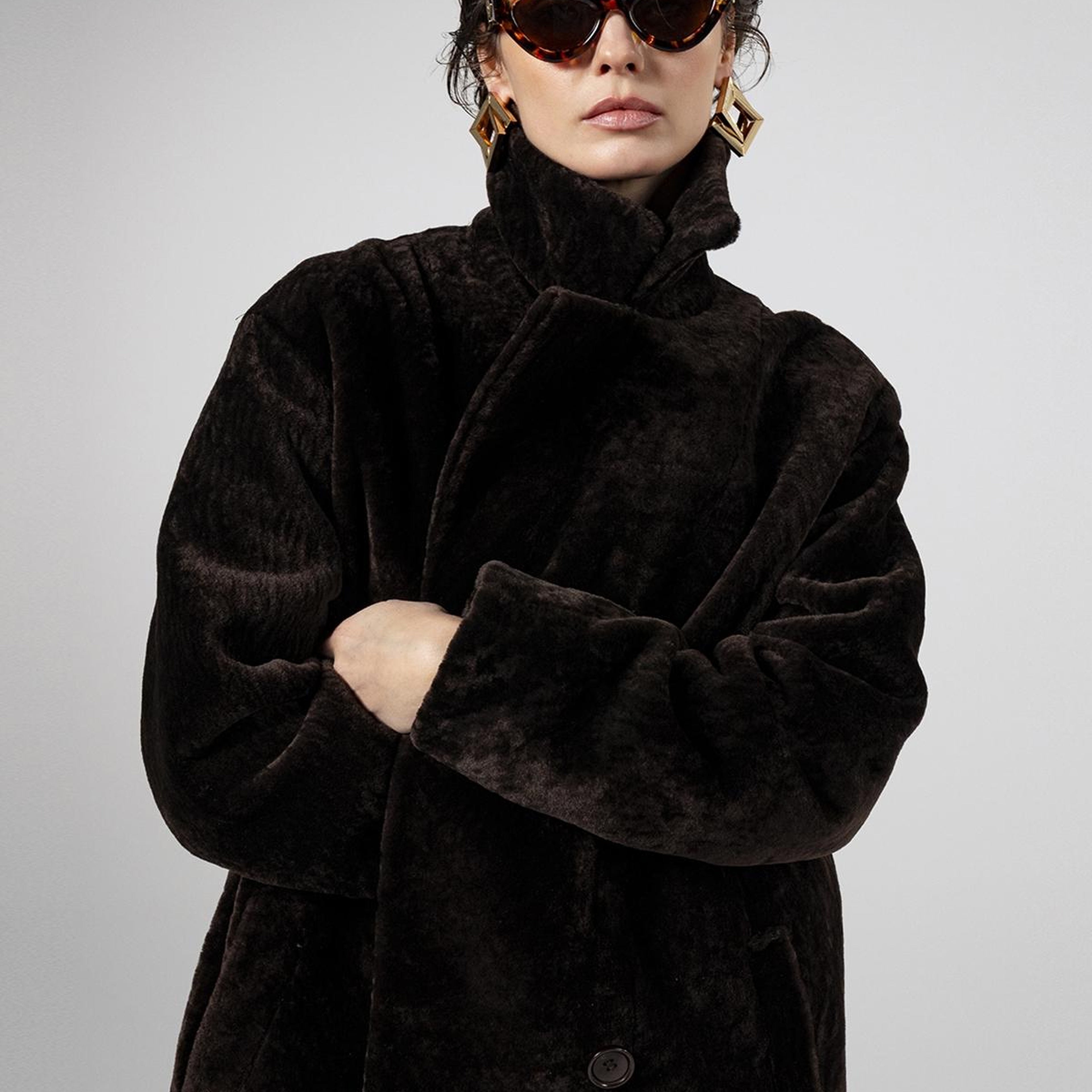 Valmenti Kadın Kuzu Kürk Kahverengi Kaban