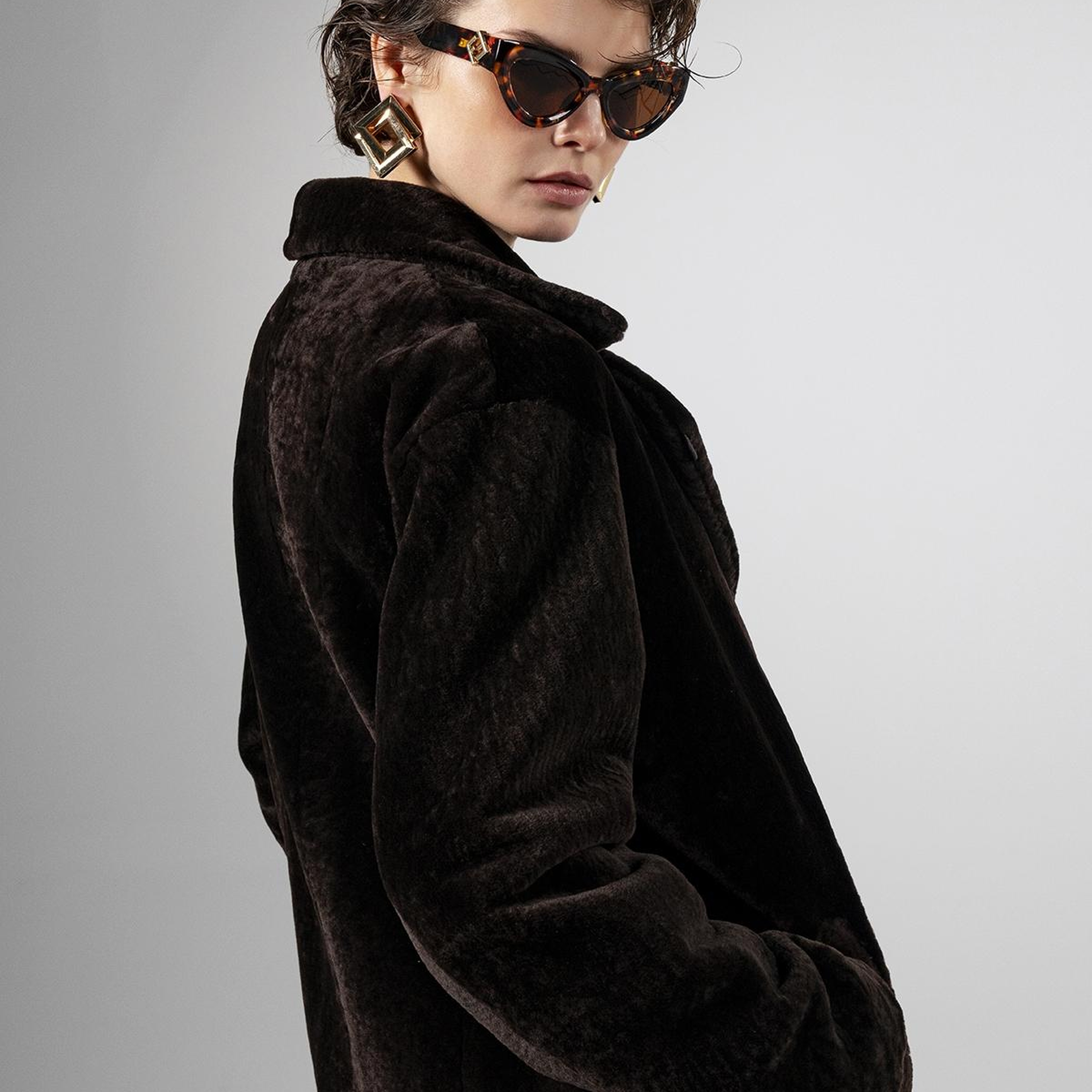 Valmenti Kadın Kuzu Kürk Kahverengi Kaban