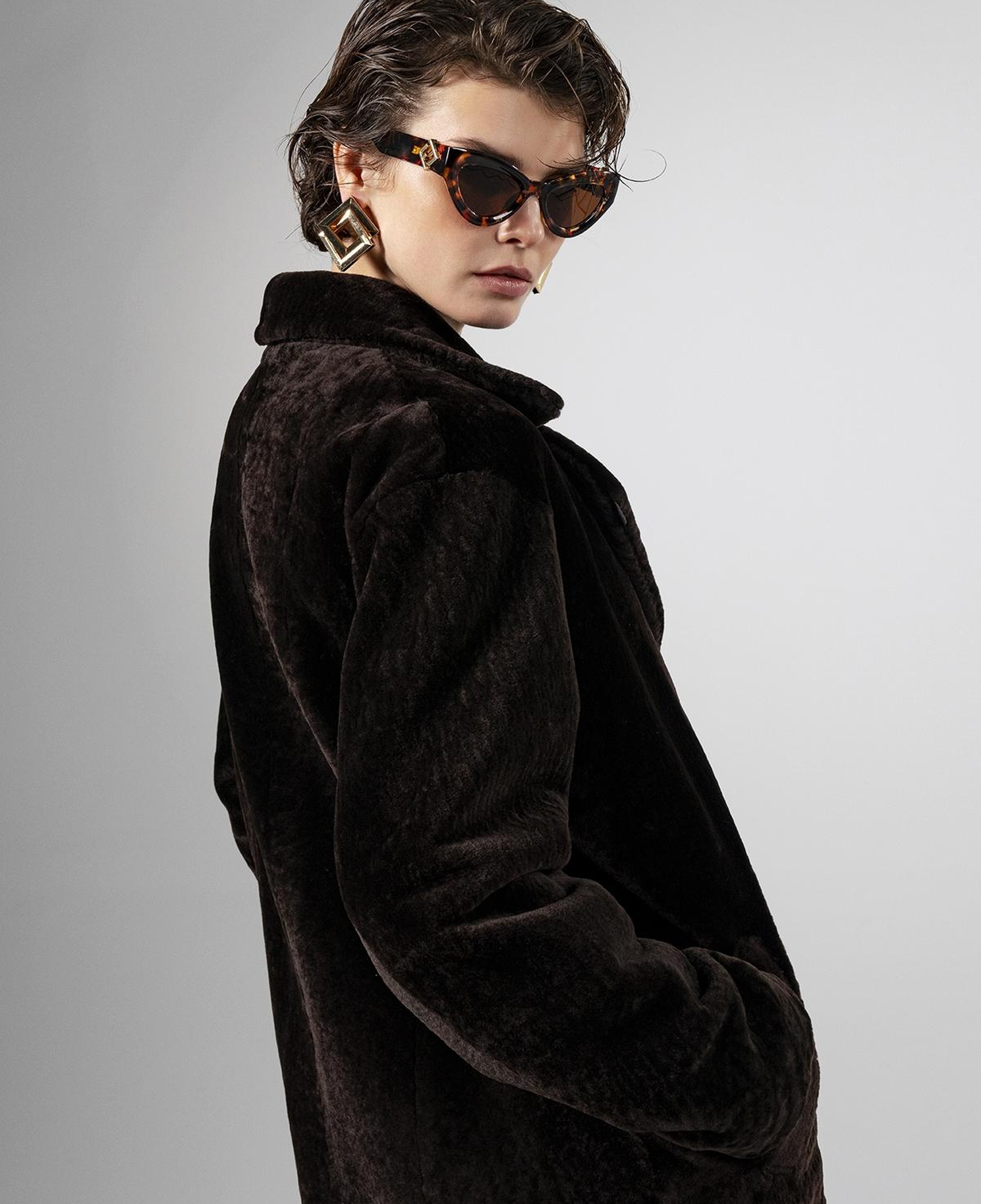 Valmenti Kadın Kuzu Kürk Kahverengi Kaban