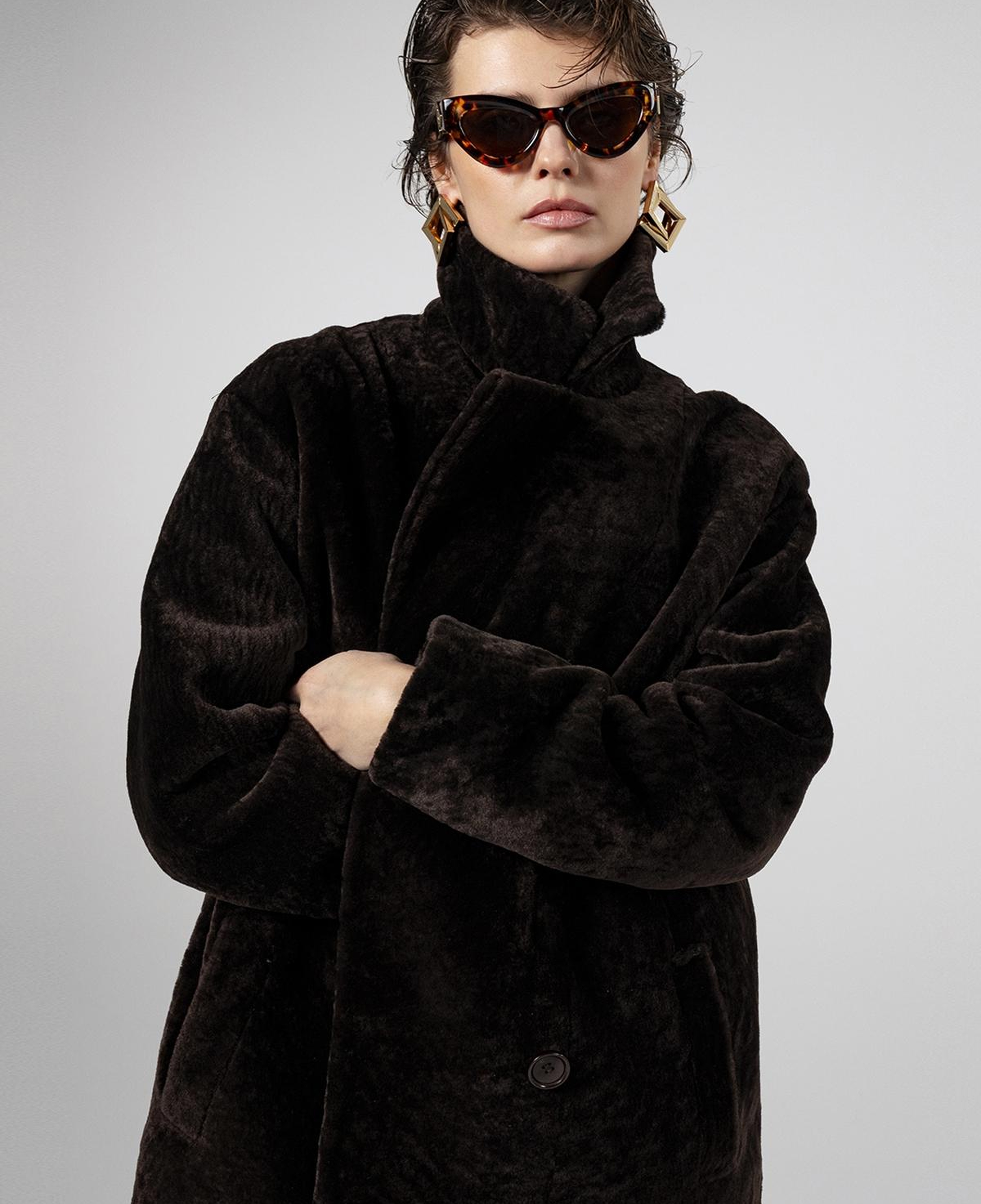 Valmenti Kadın Kuzu Kürk Kahverengi Kaban