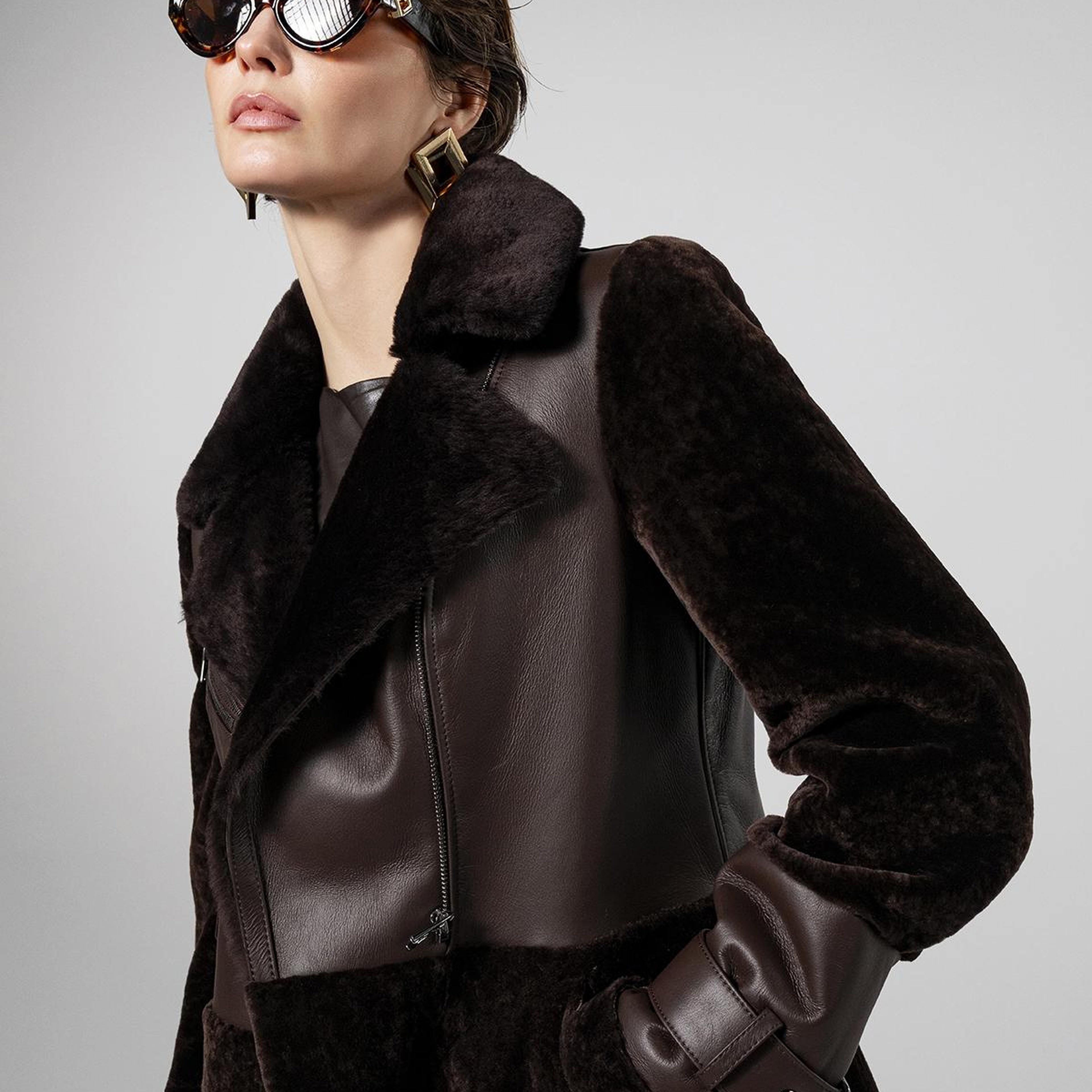 Valmenti Kadın Kuzu Kürk Kahverengi Kaban