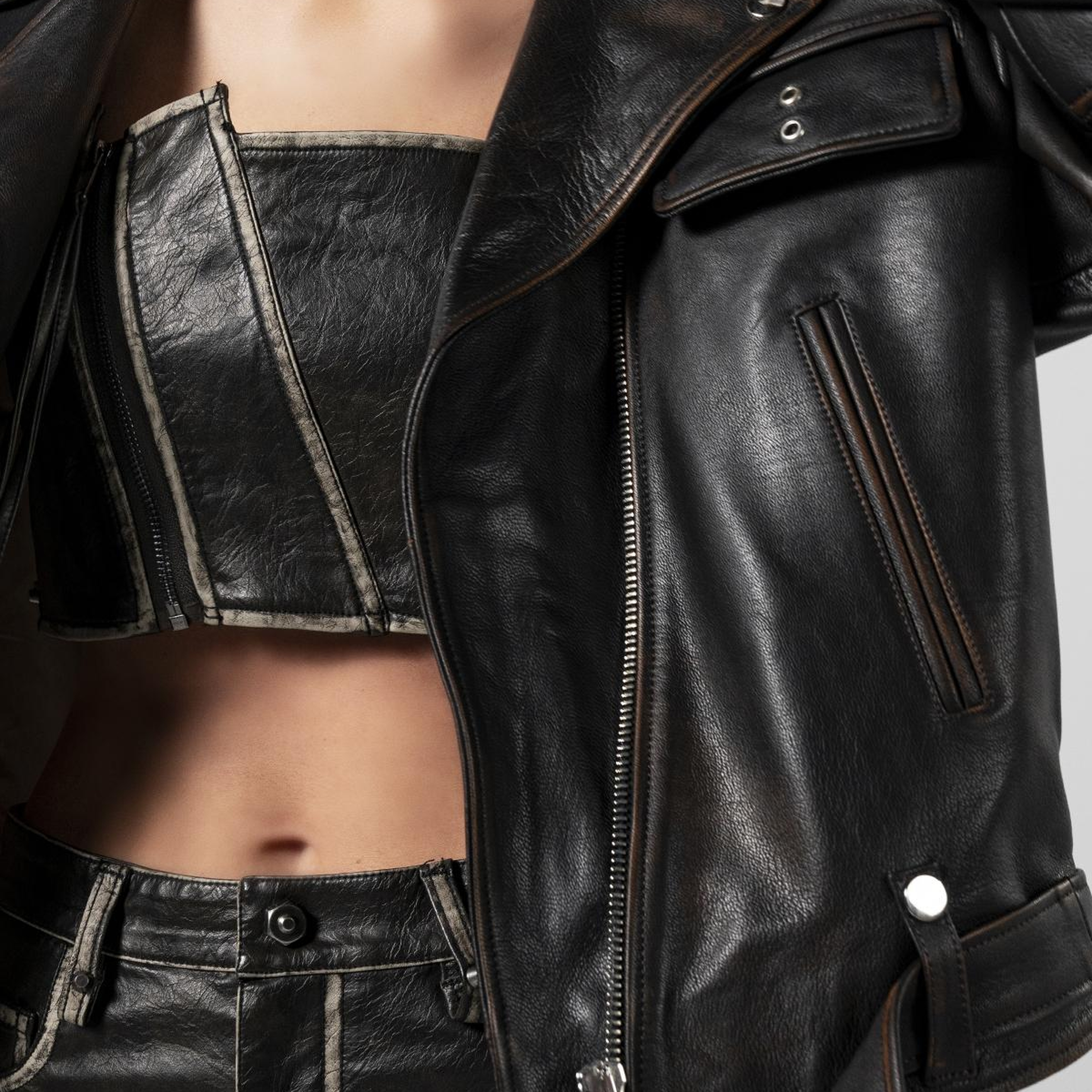 Valmenti Kadın Hakiki Deri Viski Eskitme Deri Mont