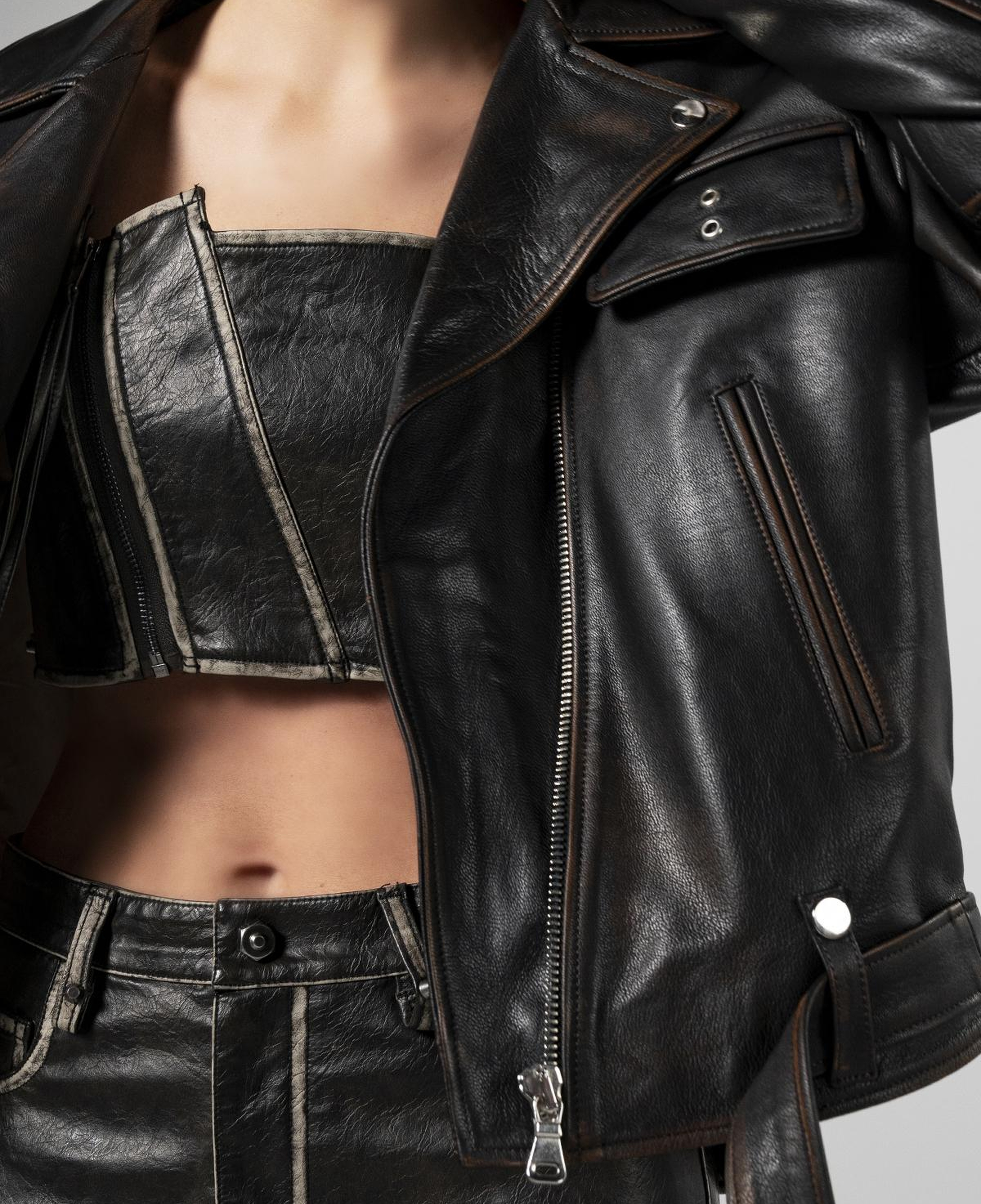 Valmenti Kadın Hakiki Deri Viski Eskitme Deri Mont