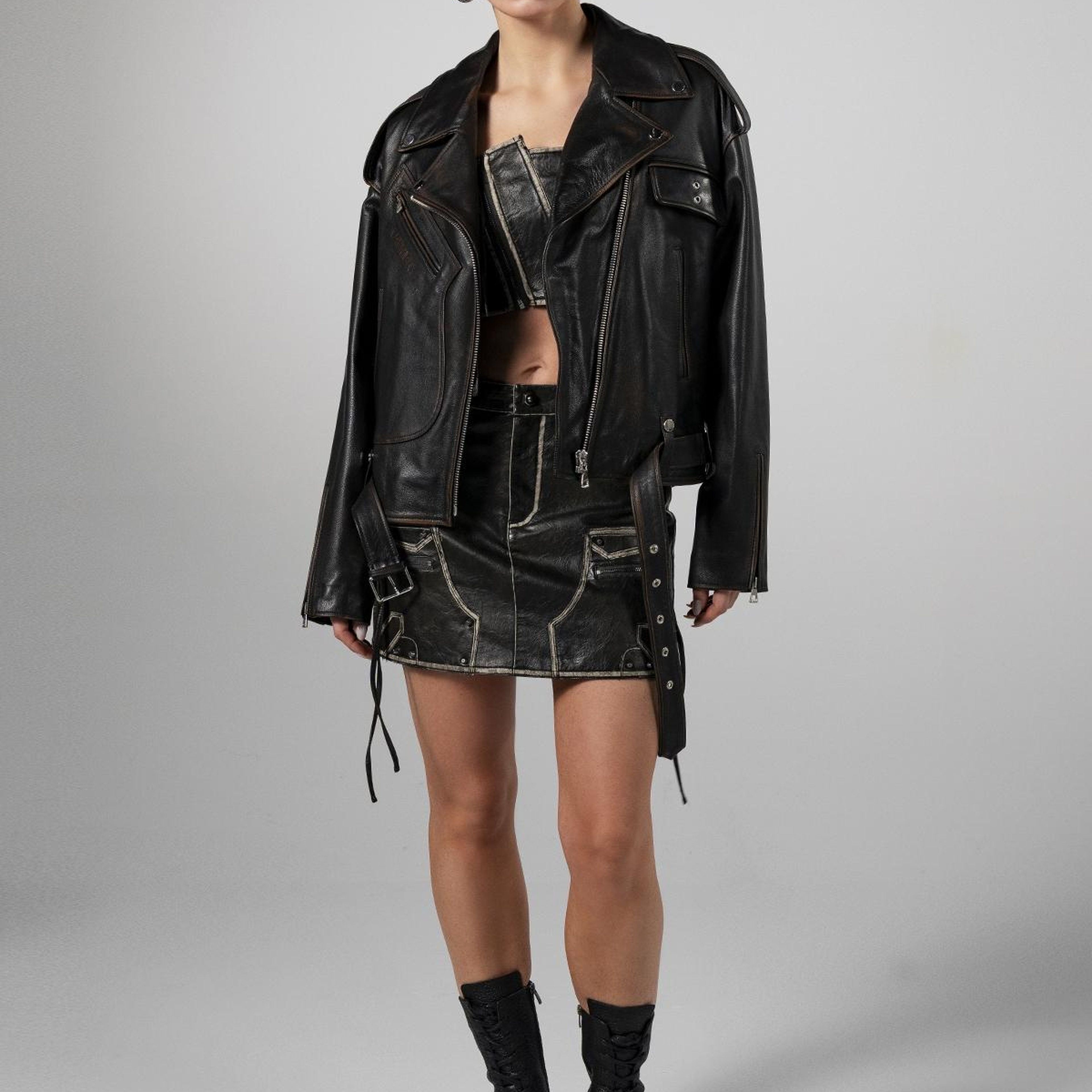 Valmenti Kadın Hakiki Deri Viski Eskitme Deri Mont