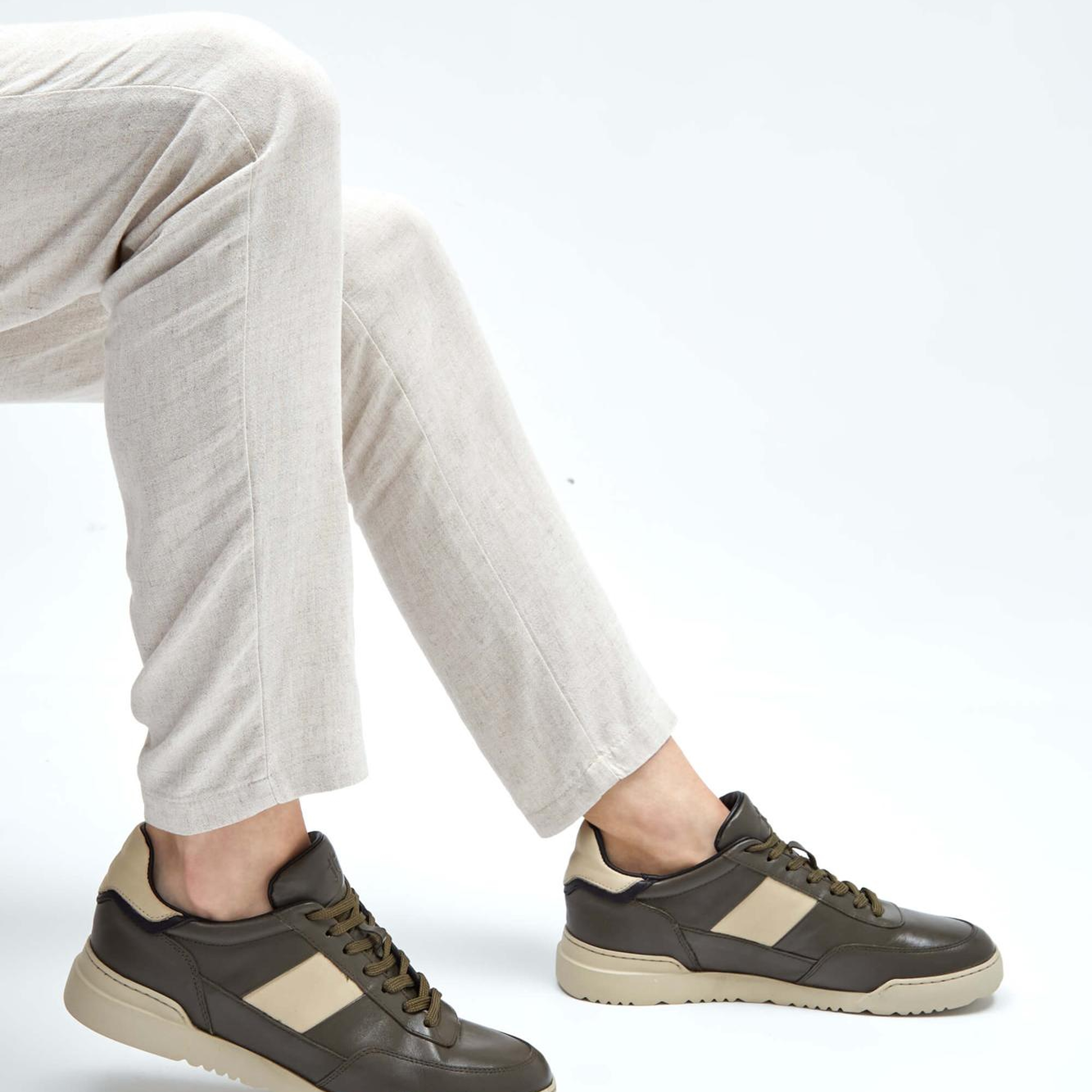 Tamer Tanca Erkek Hakiki Deri Haki/Vizon Sneakers & Spor Ayakkabı